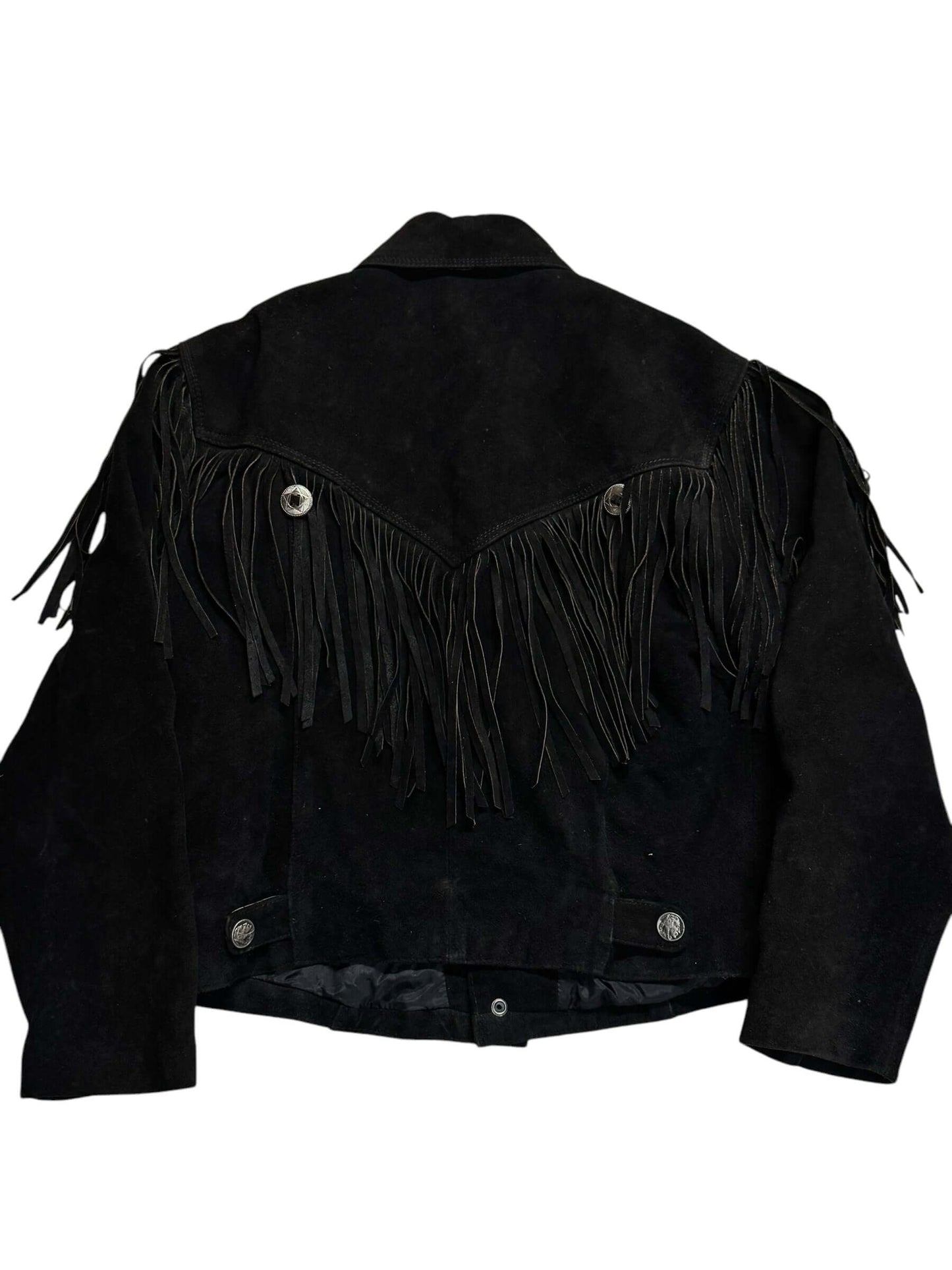 Back view of 1980s Wilsons Suede Fringe Jacket L