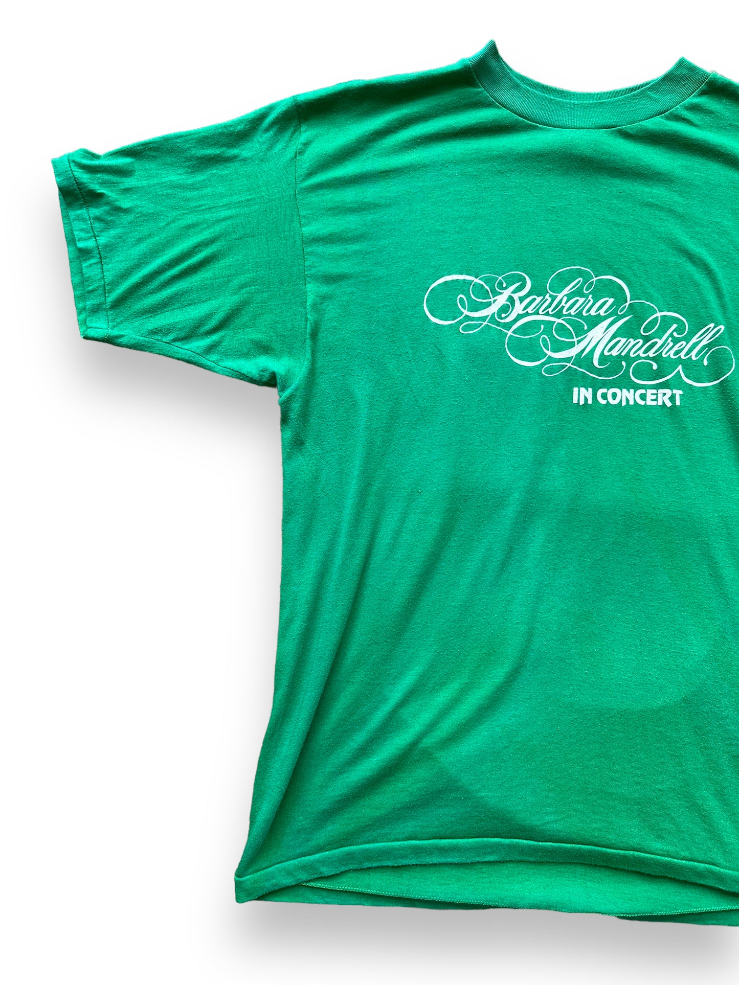 Front Right View of Vintage Green Barbara Mandrell Tee SZ XL | Vintage Country Music Tees Seattle | Barn Owl Vintage Goods