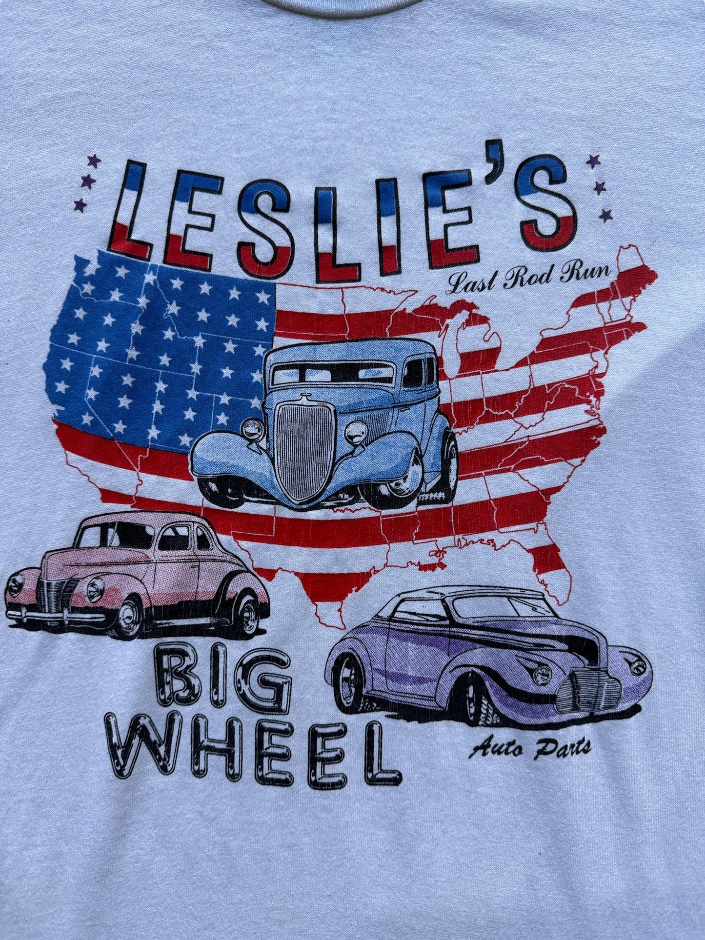 Front Graphic of Leslie's Last Rod Run Tee SZ M