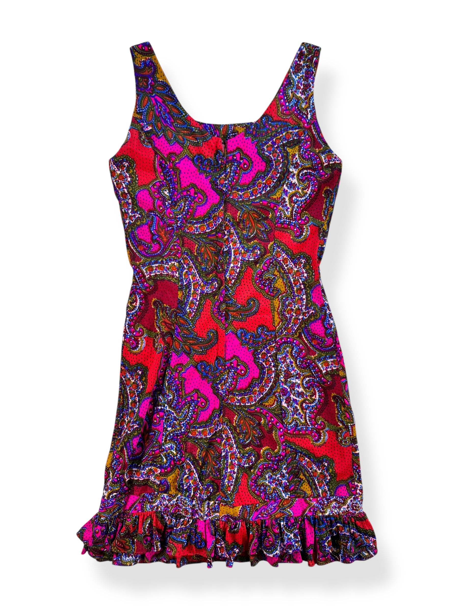 Back view of 1960s Pink Paisley Mini Dress S
