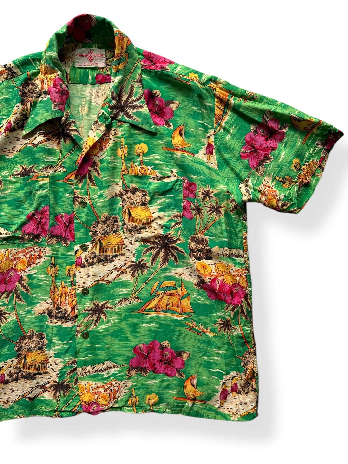 Front Left of Vintage Hawaiian Holiday Aloha Shirt SZ XL AS IS