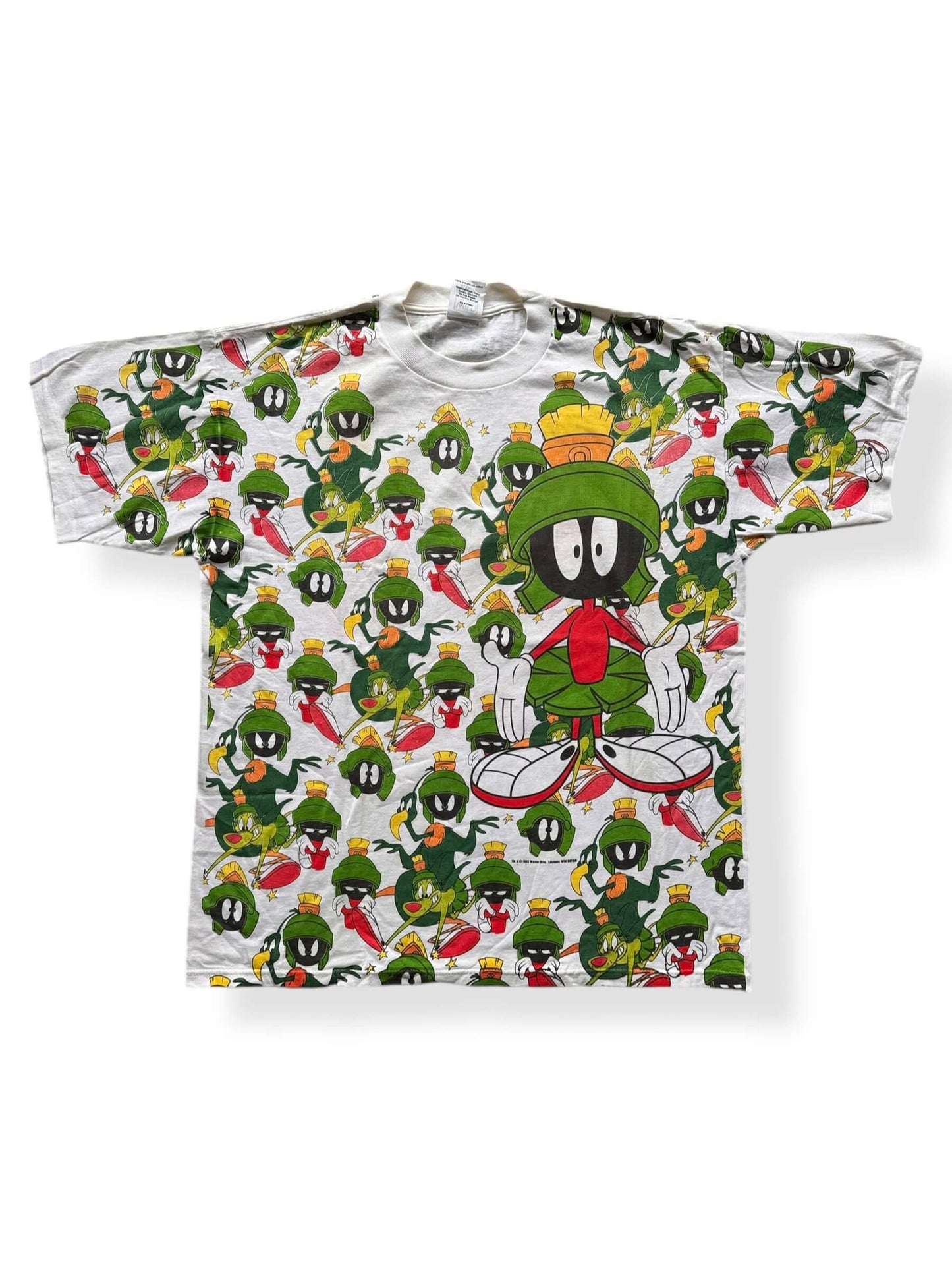 Front of Vintage NOS Marvin the Martian All Over Print Tee SZ XL