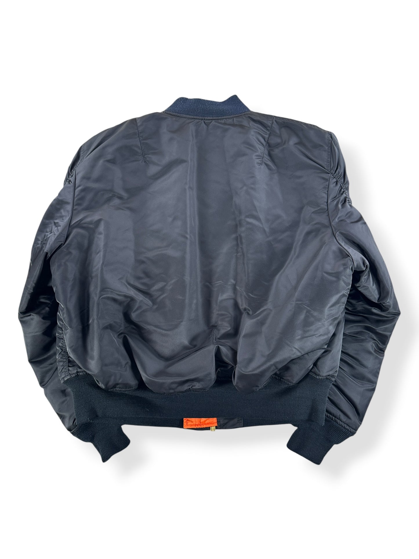 Back of Black Alpha Industries MA-1 Bomber Jacket SZ XXL