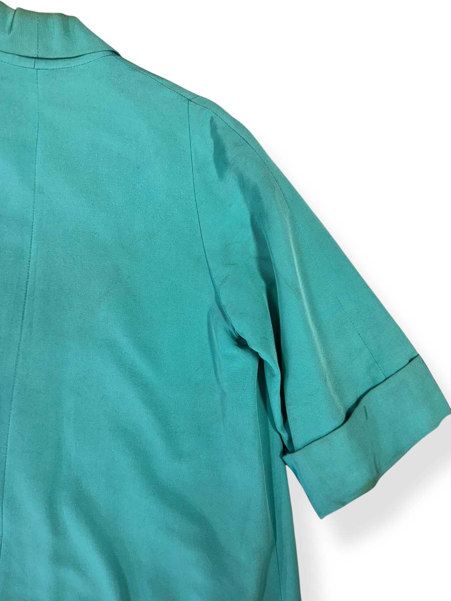 Back right shoulder view of 1940s Mint Grosgrain Cocktail Coat L-XL