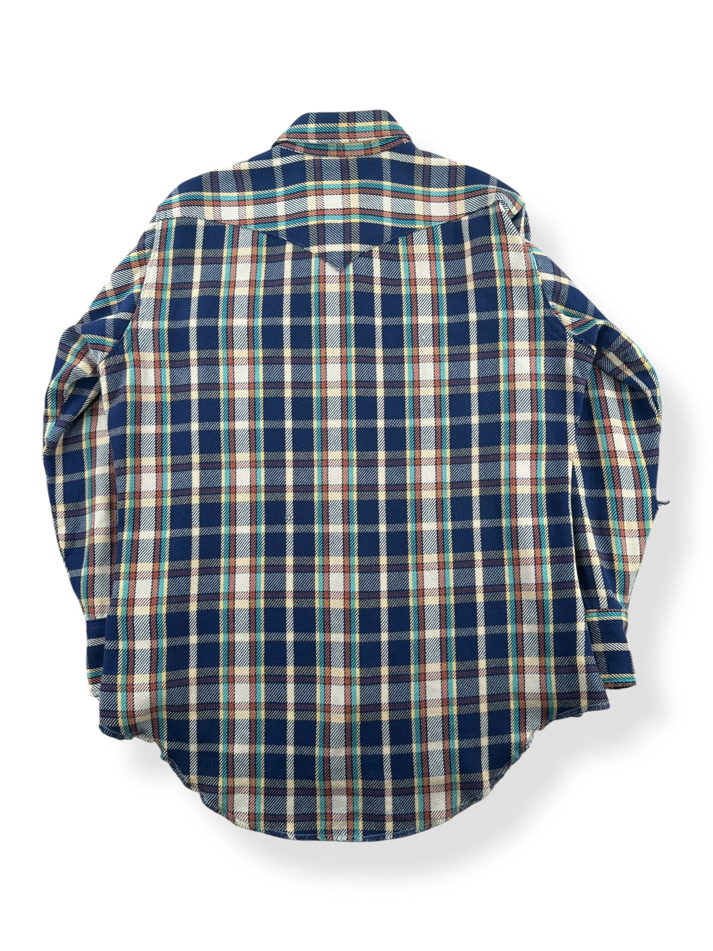 Back of Vintage Wrangler Cotton Flannel Pearl Snap SZ L