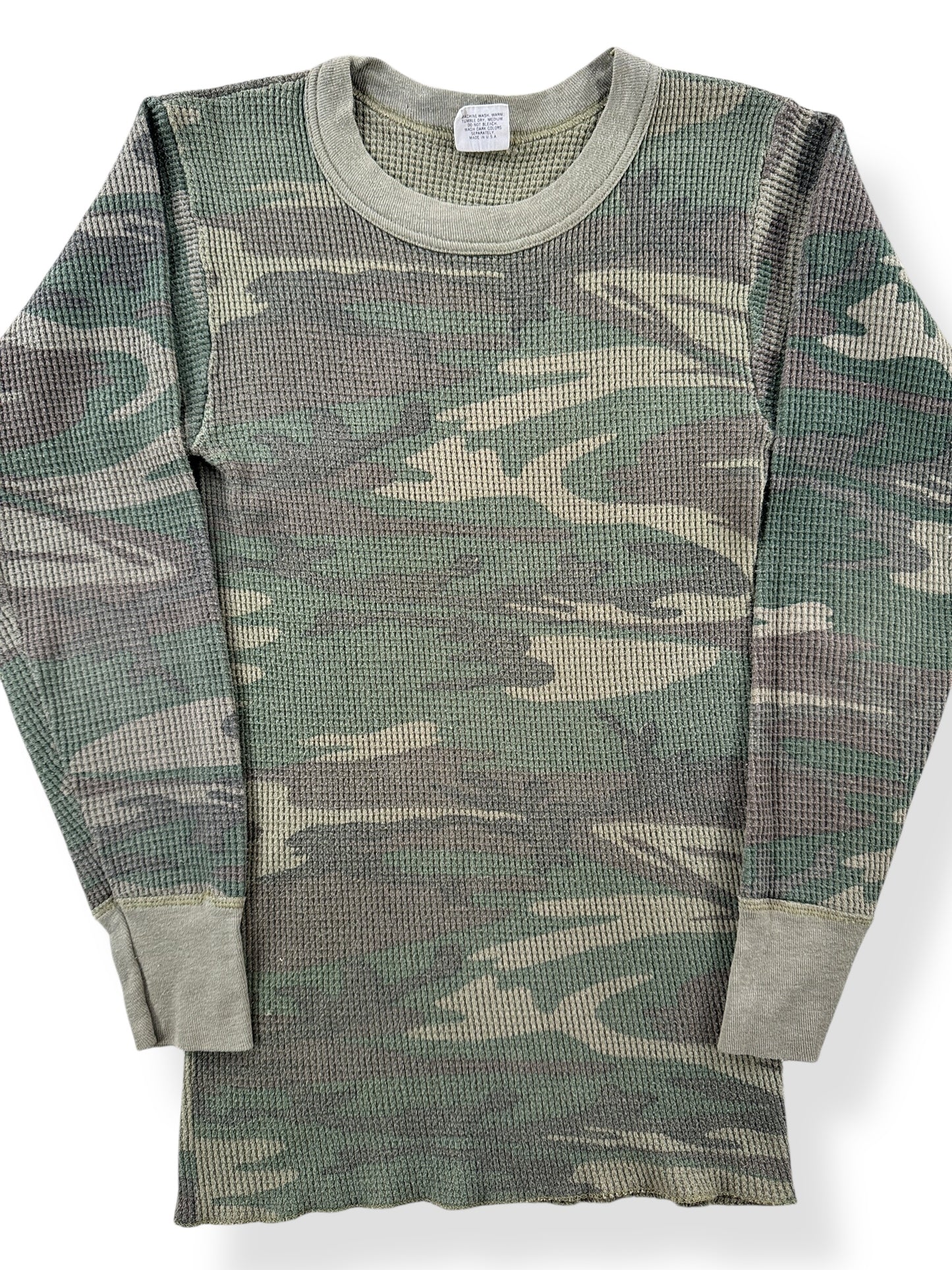 Front Close Up of Vintage Sears Camo Thermal Top SZ XXS