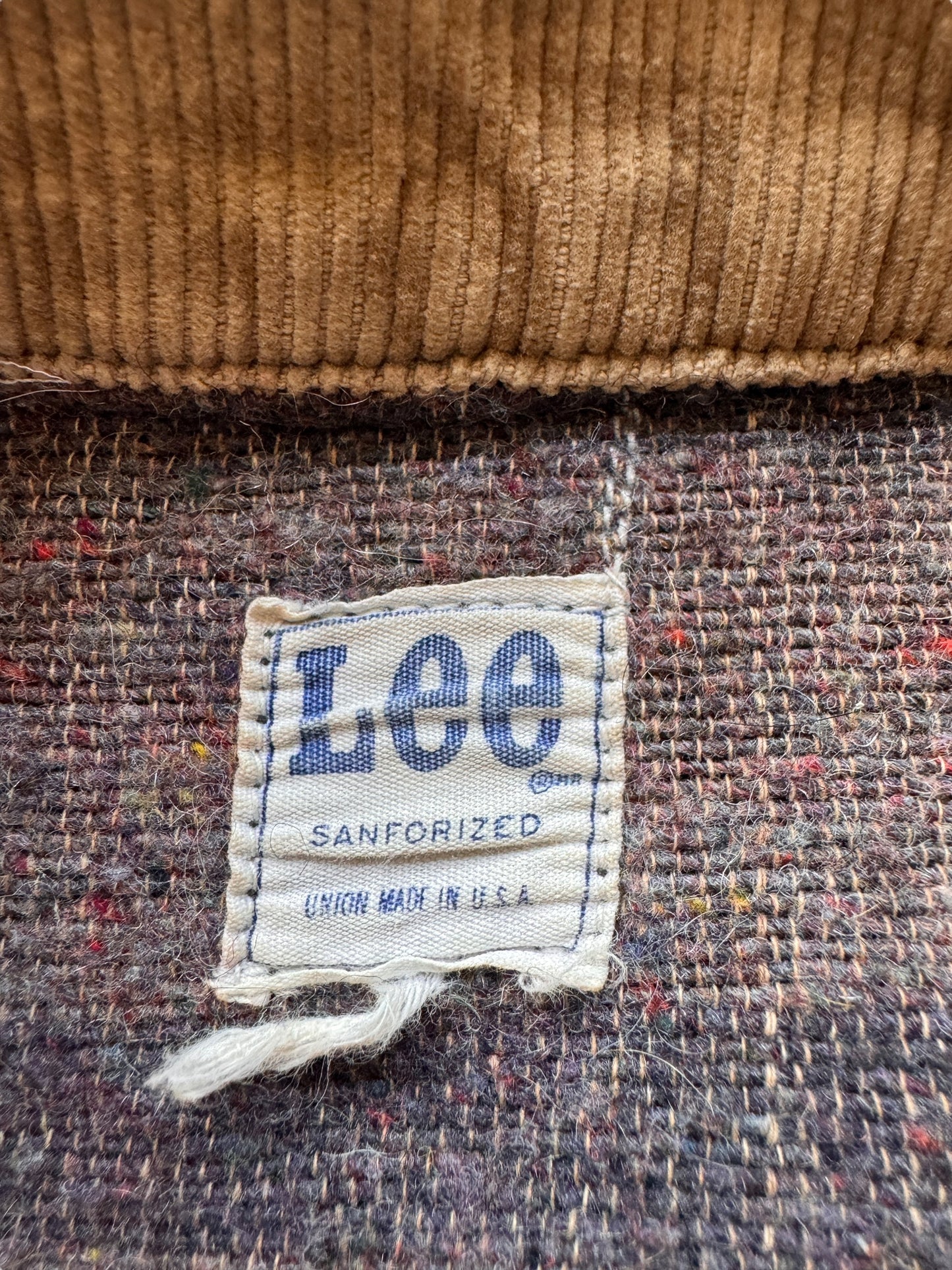 Label on Vintage 1970s Lee Blanket Lined Chore Coat SZ XL
