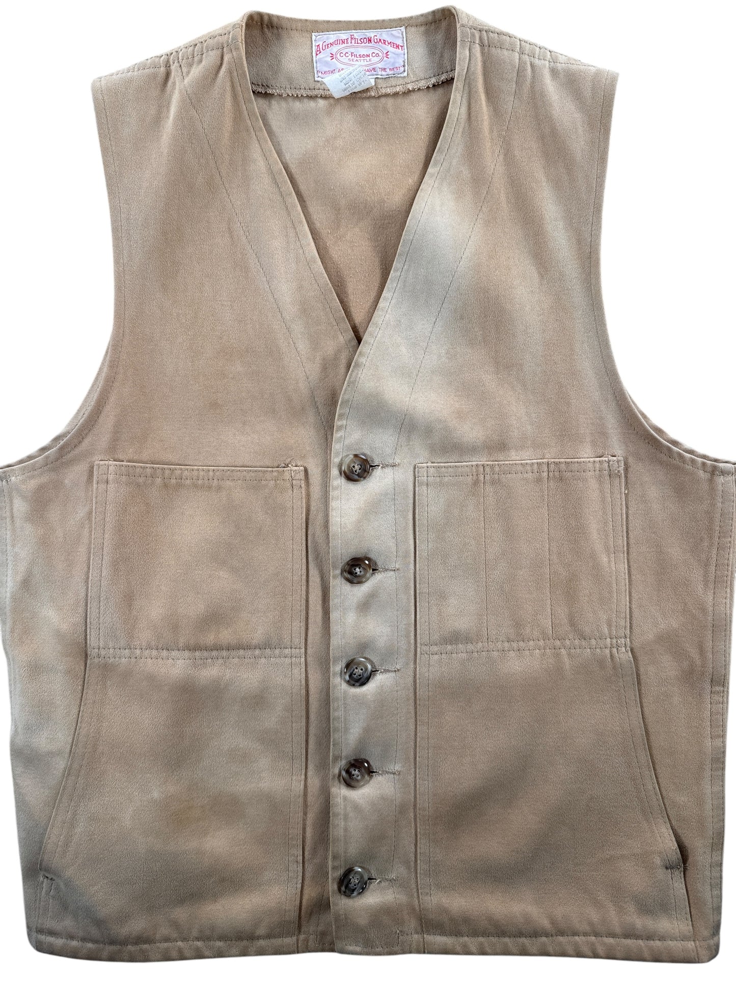 Front Close Up of Vintage Filson Moleskin Vest SZ 38