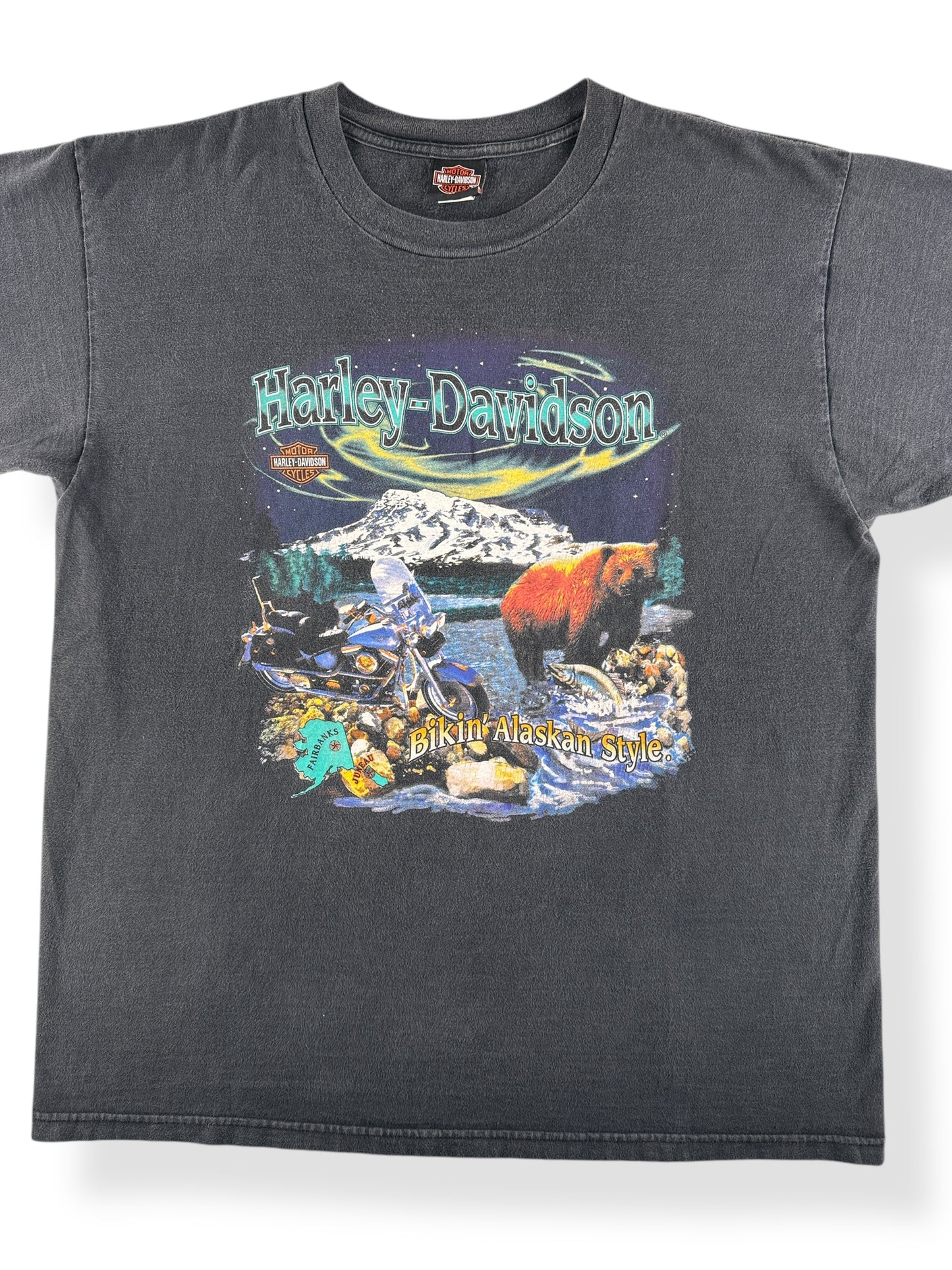 Front Close Up of Vintage Fairbanks Alaska Harley Tee SZ XL