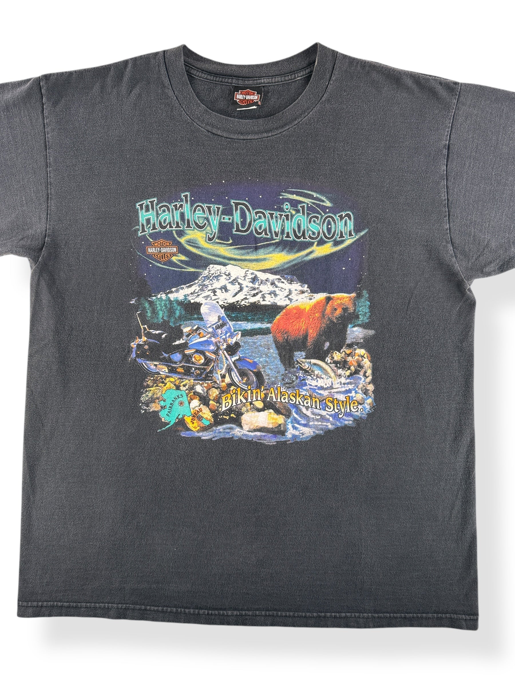 Front Close Up of Vintage Fairbanks Alaska Harley Tee SZ XL