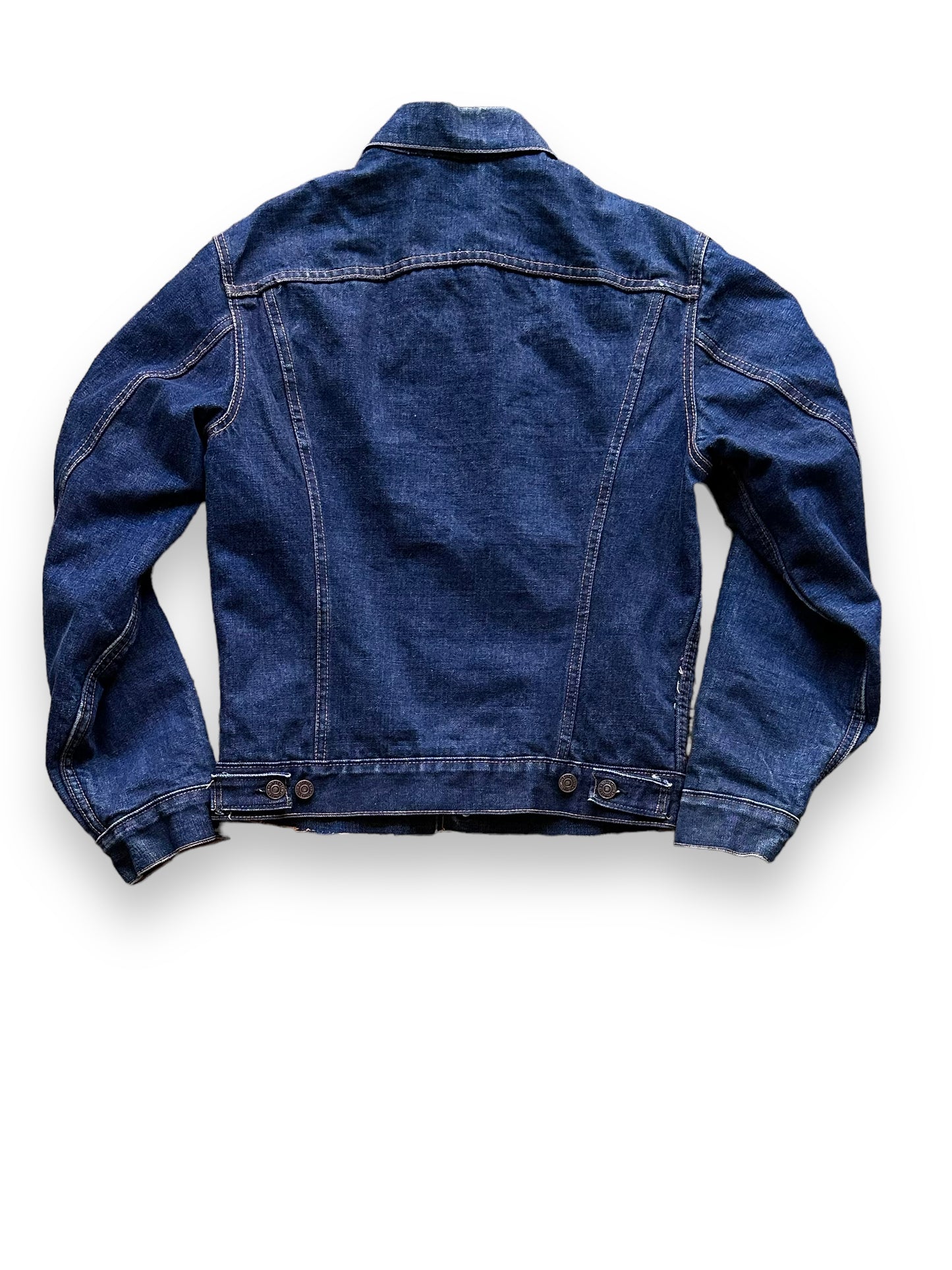 Rear View of Vintage Levi's Big E Blanket Lined Type III Trucker SZ S | Vintage Denim Workwear Seattle | Seattle Vintage Denim