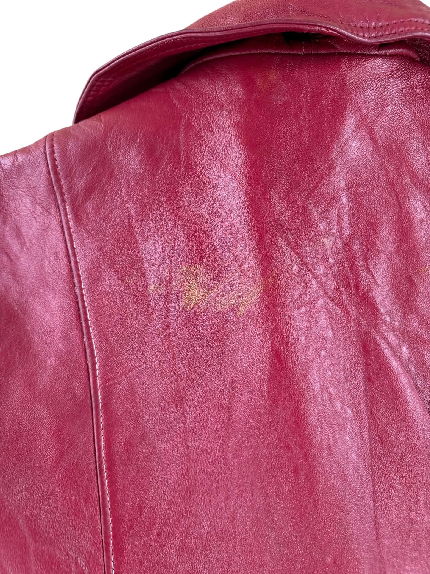 Wear on Back of Vintage Womens 70s Series 500 Red Leather Trench Coat SZ L