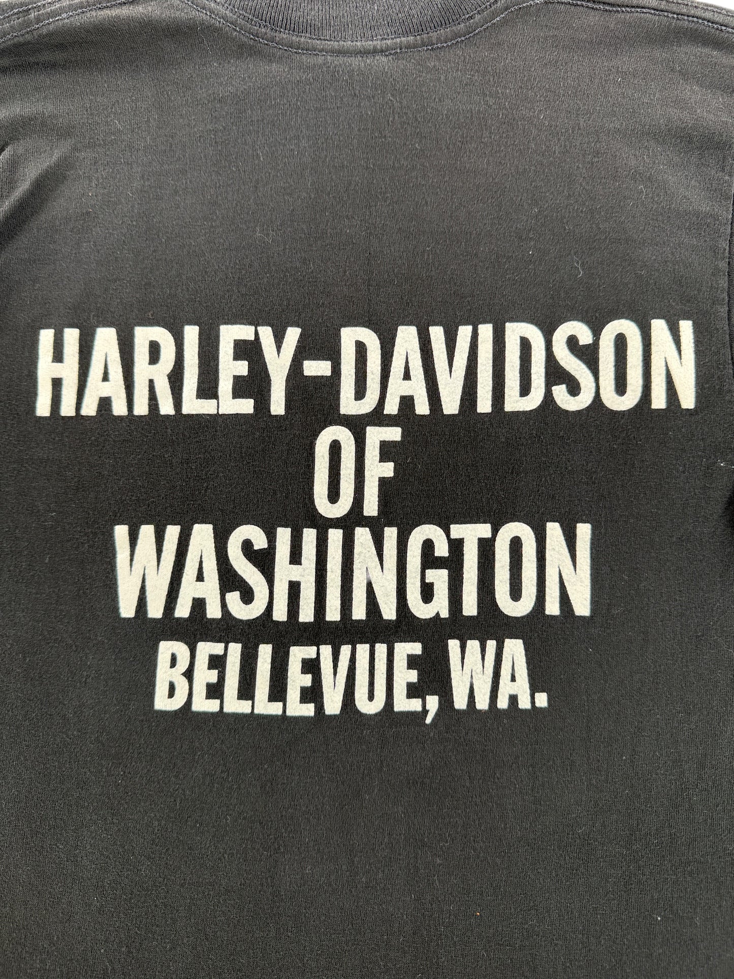 Back Graphic of Vintage Bellevue Harley Davidson 75th Anniversary Tee SZ S (Fits XS)