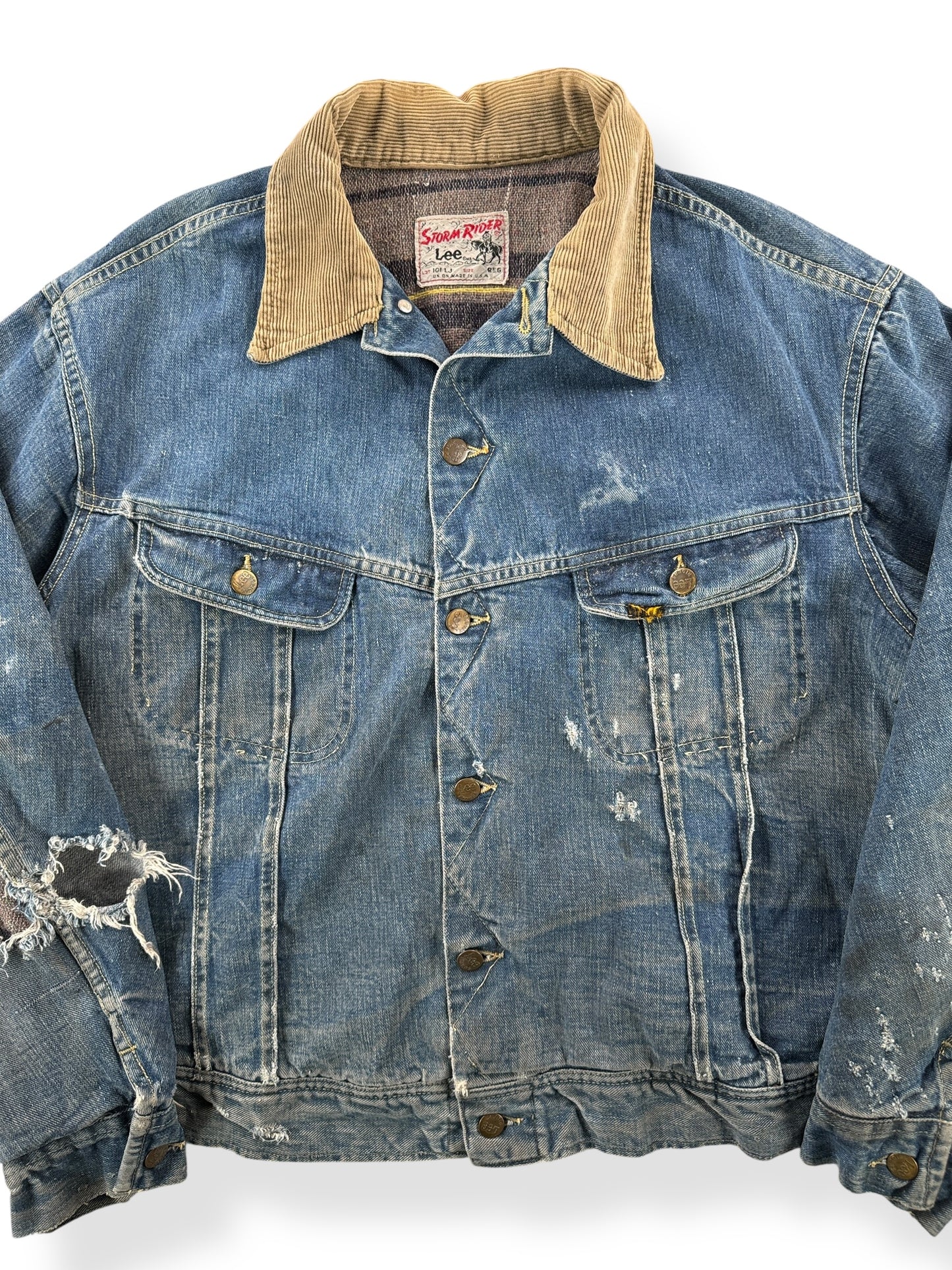 Front Close Up of Vintage Lee 101-LJ Storm Rider Jacket SZ XXL