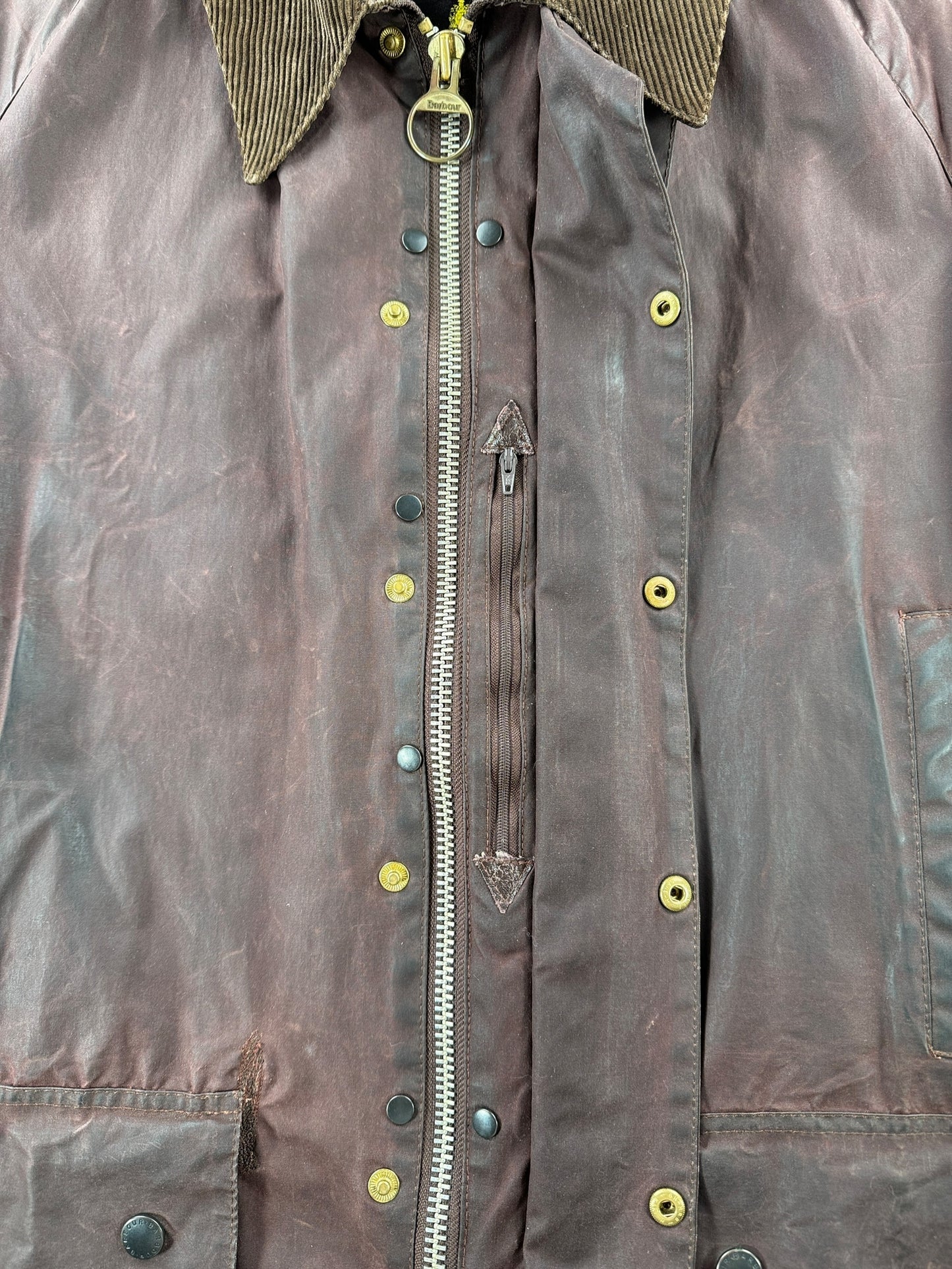 Zipper on Vintage 80s/90s Barbour Wax Canvas Jacket SZ XL