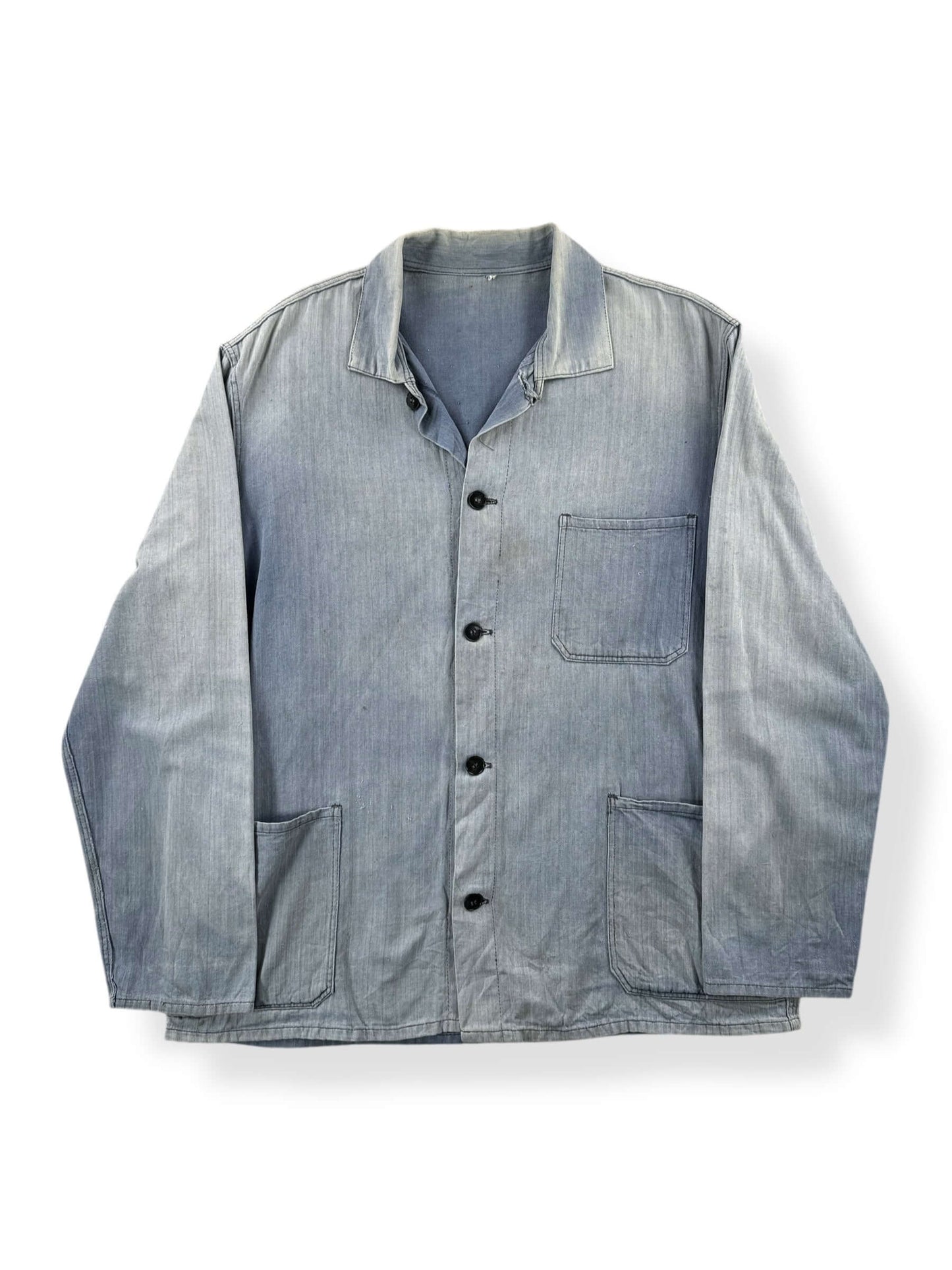 Front of Vintage Amazingly Sunfaded French Chore Coat SZ L