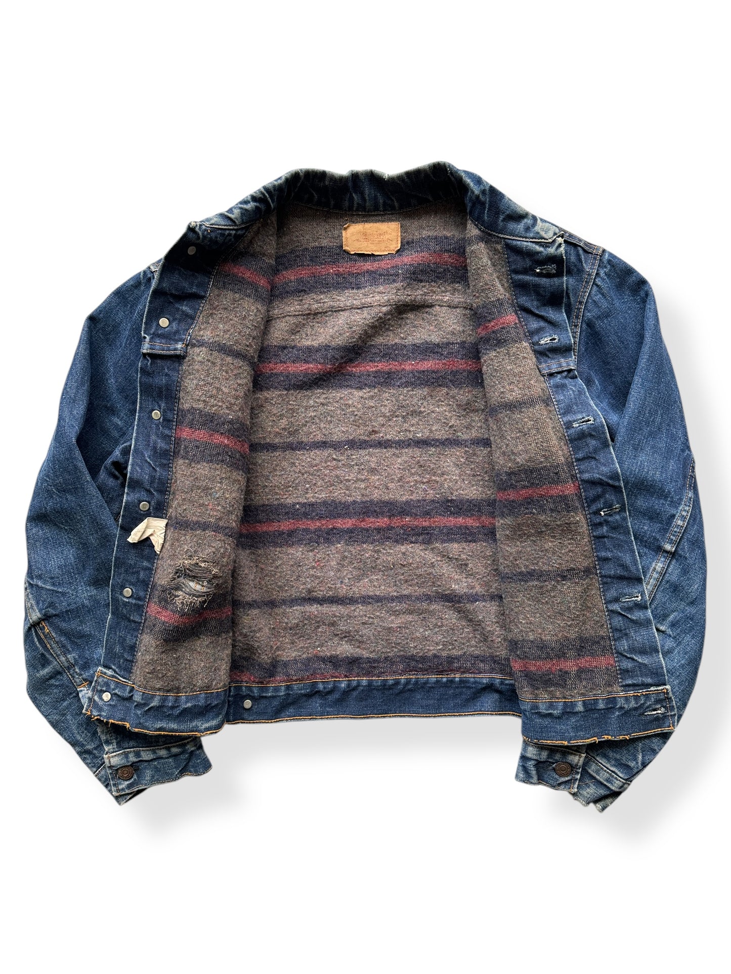 Inside of Vintage Big "E" Levis Blanket Lined Type III Trucker Jacket SZ XL
