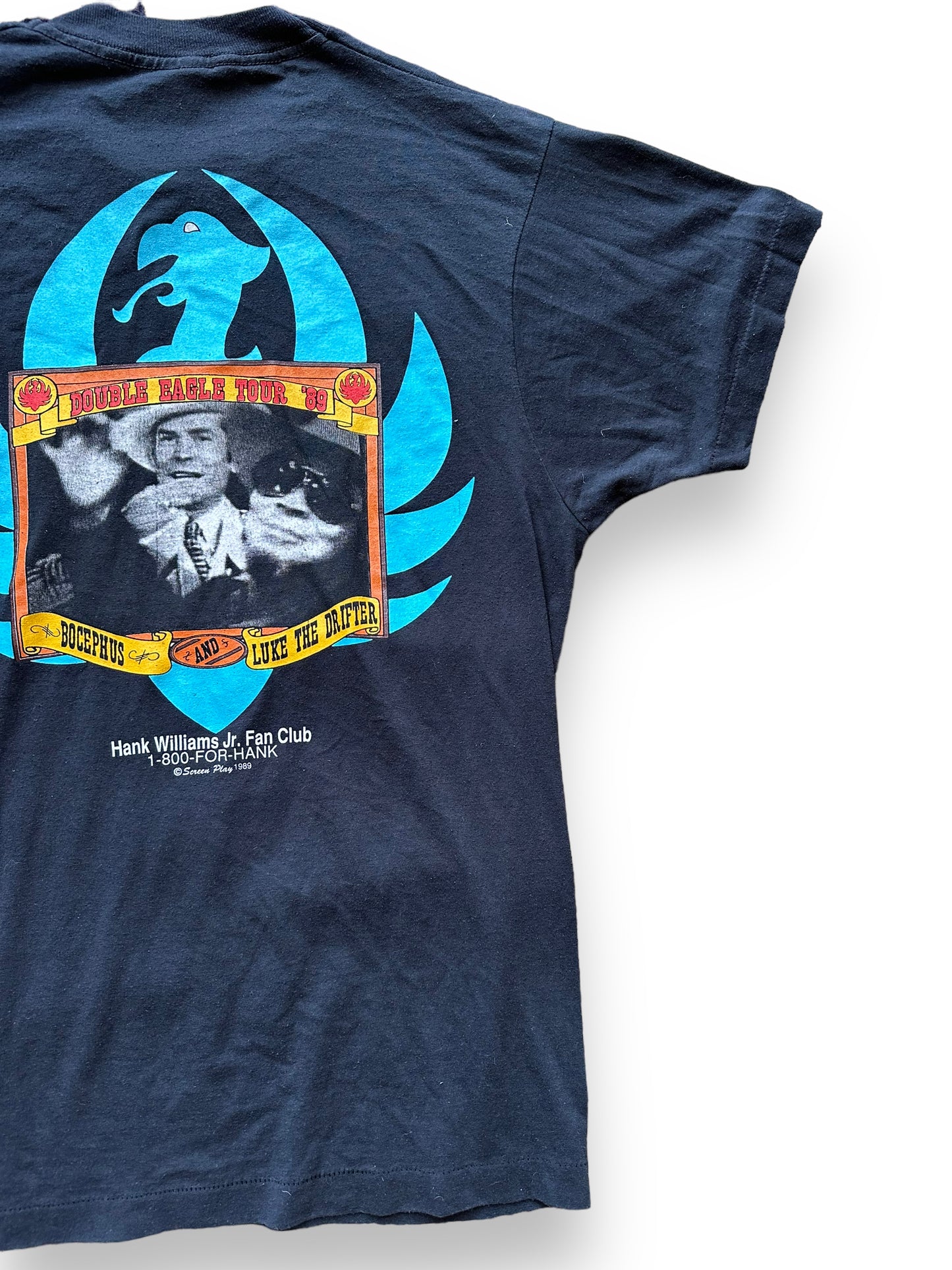 Right Rear View of Vintage Hank Williams Jr There's a Tear In My Beer Tee SZ L | Vintage Country Music Tees Seattle | Barn Owl Vintage Goods