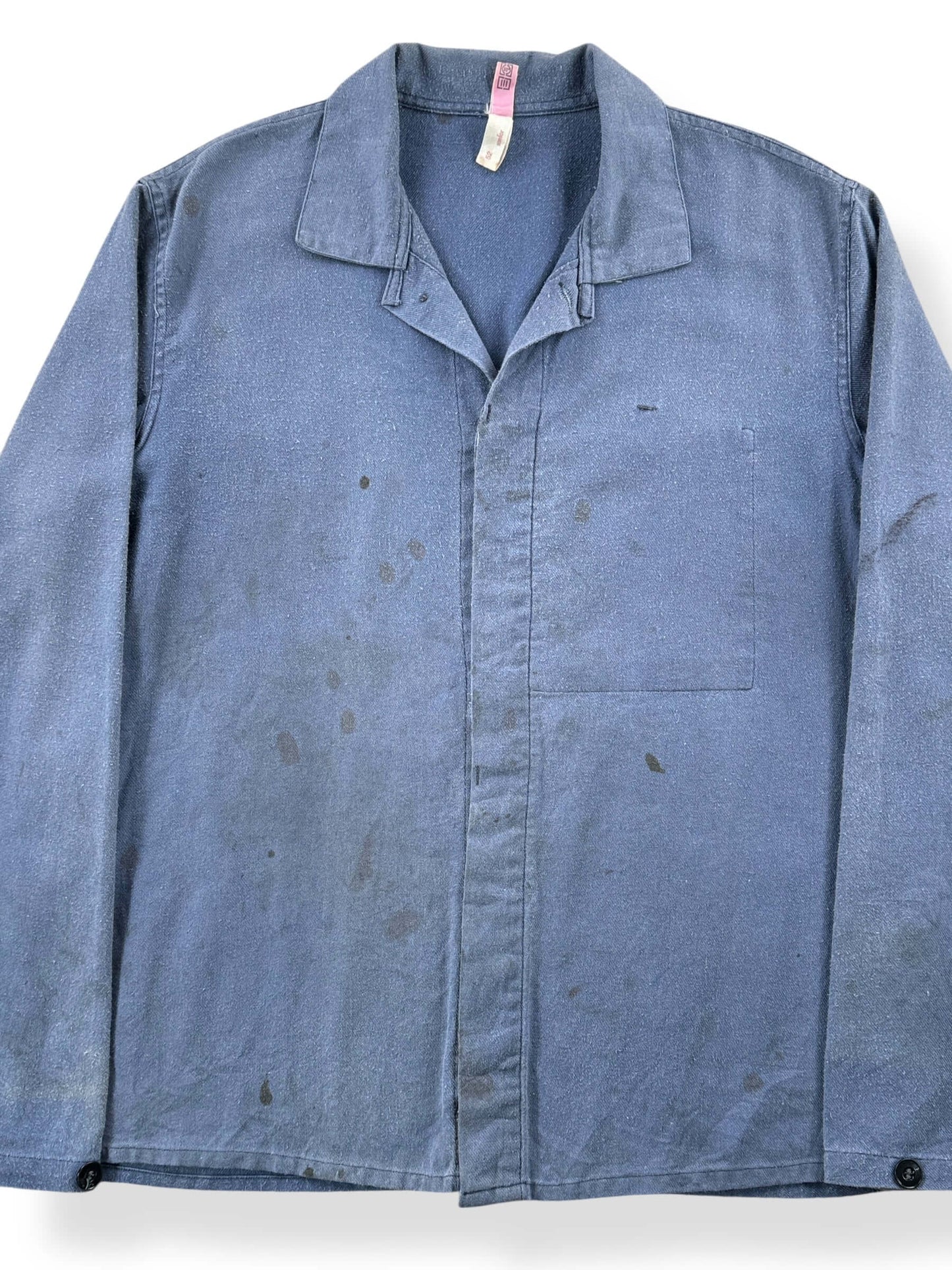 Front Close Up of Vintage Faded French Work Blouse SZ L