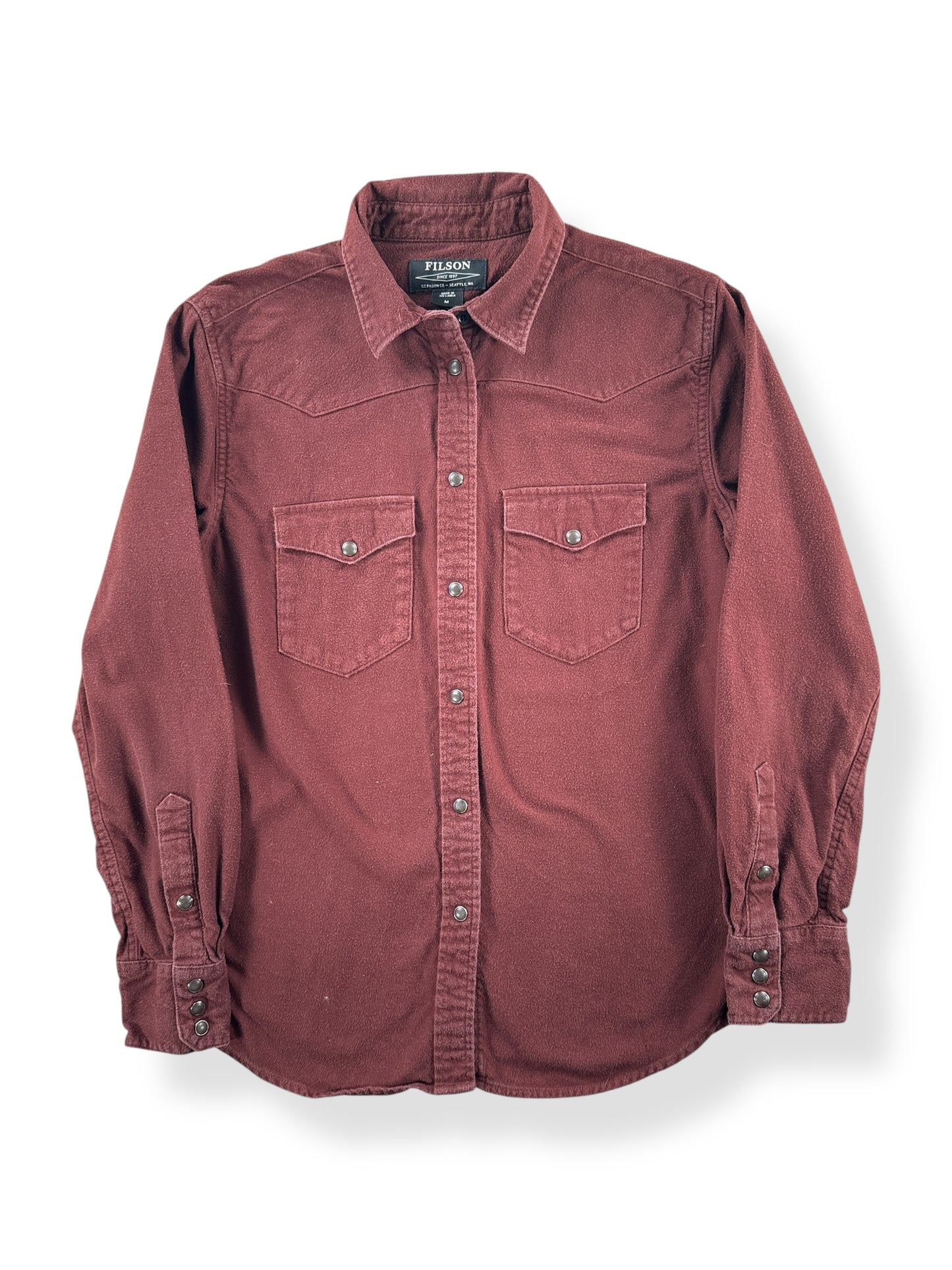 Front of Filson Redwood Women's Flannel Shirt SZ M