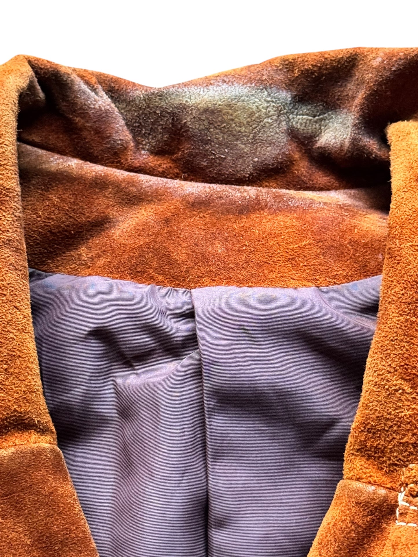 Wear on collar of 1970s Brown Suede Coat M