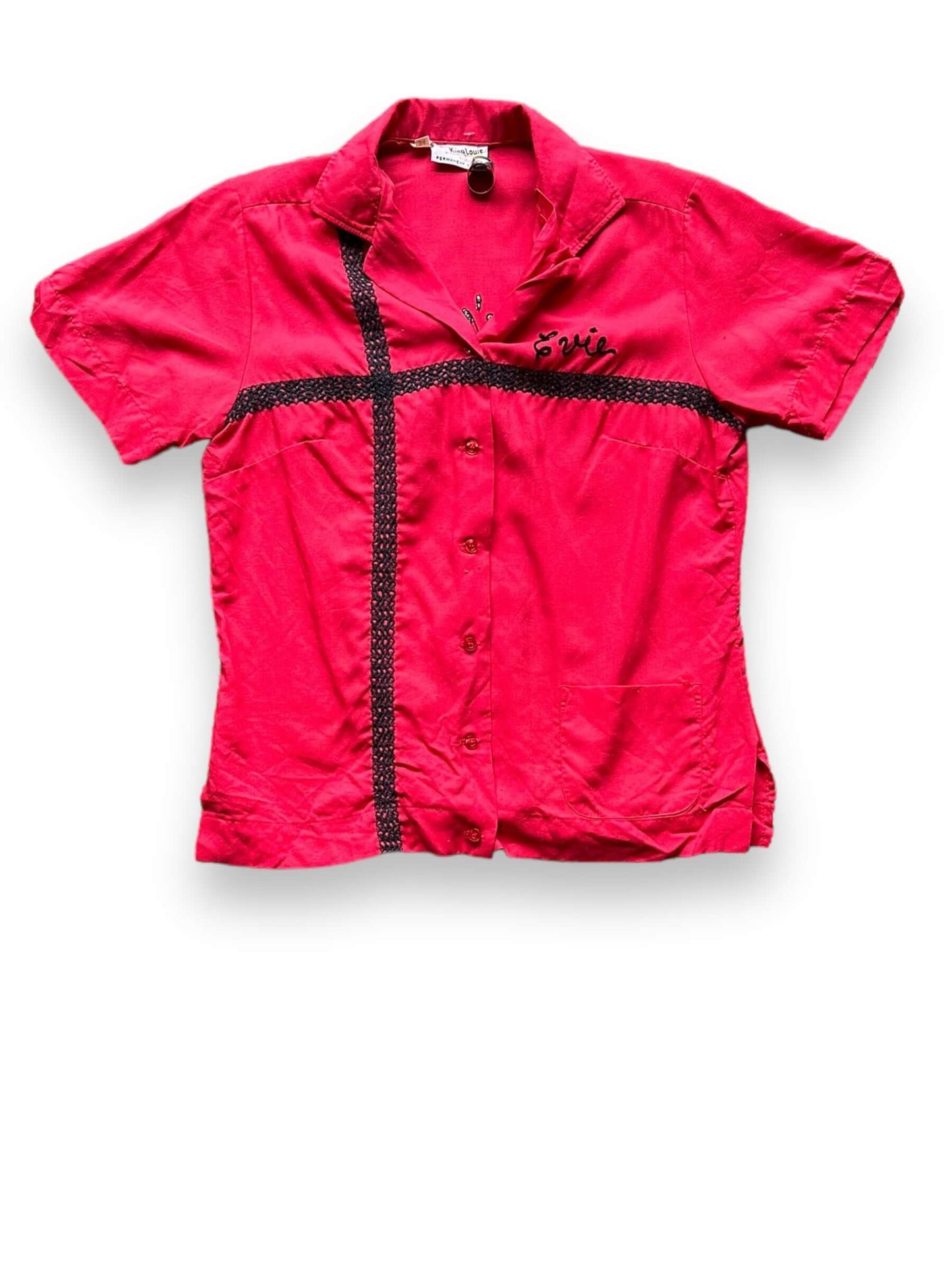 Front View of Vintage Wienkers Carpet Service Ladies Bowling Shirt SZ 34 | Vintage Bowling Shirt Seattle