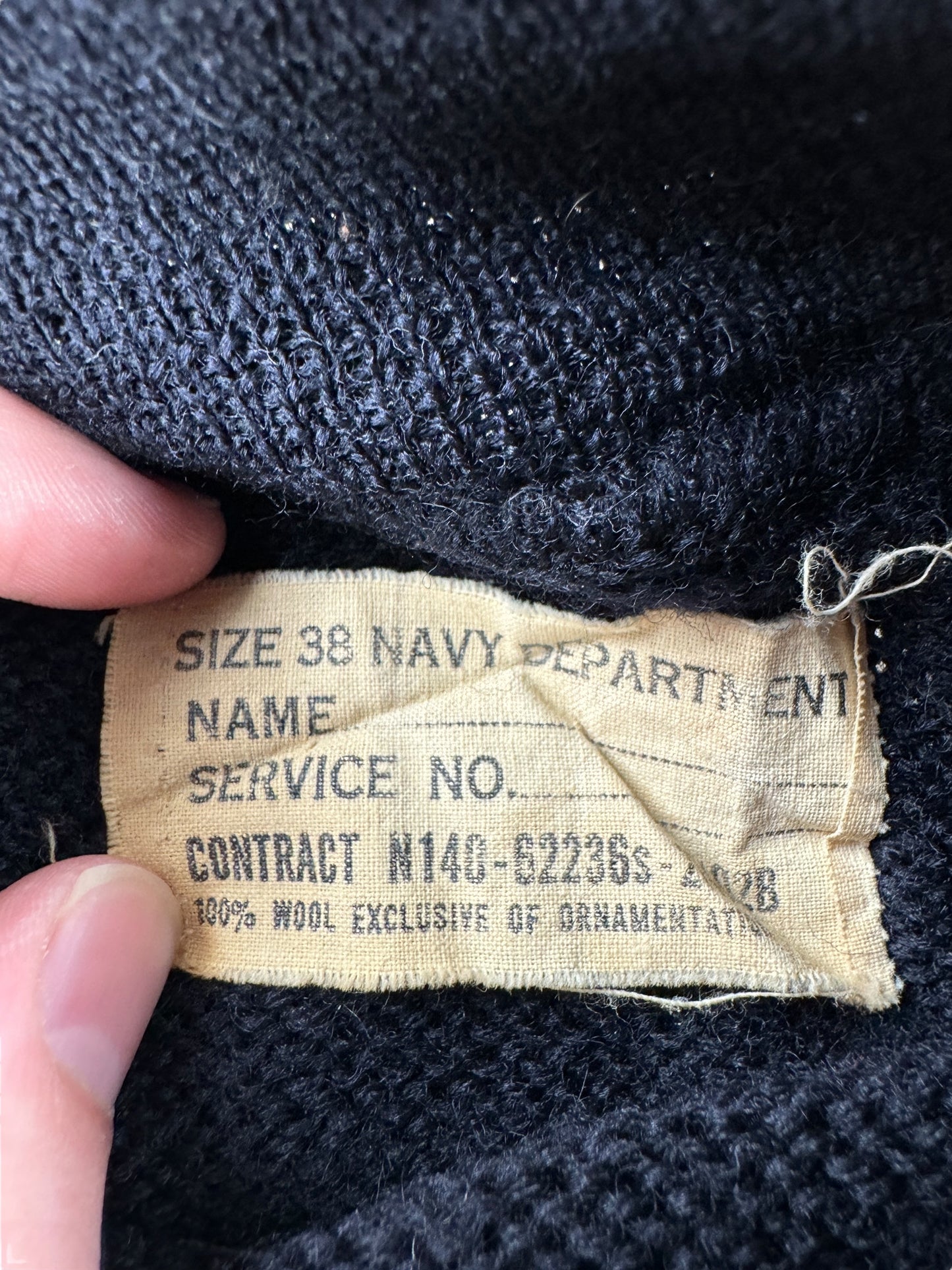 Label on Vintage USN Wool Sweater SZ XS AS IS