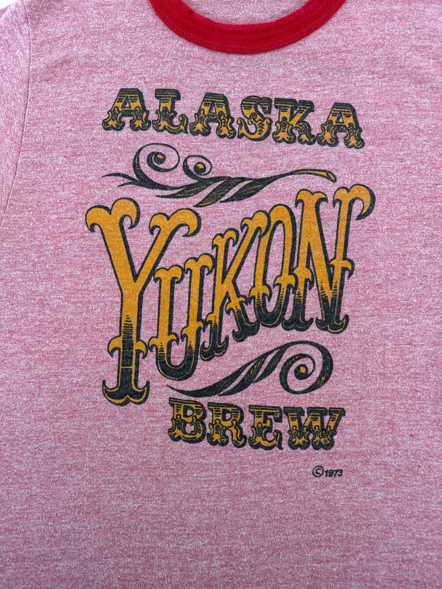 Front Graphic of Vintage 70s Alaska Ale Ringer Tee SZ S