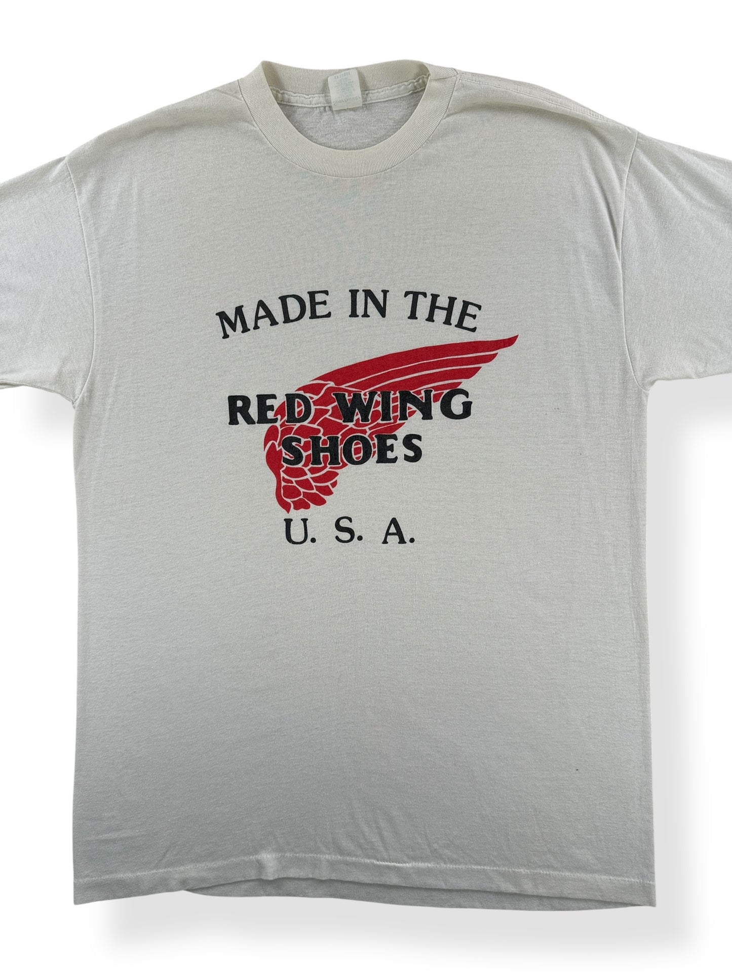 Front Close Up of Vintage Red Wing Shoes Tee SZ XXL