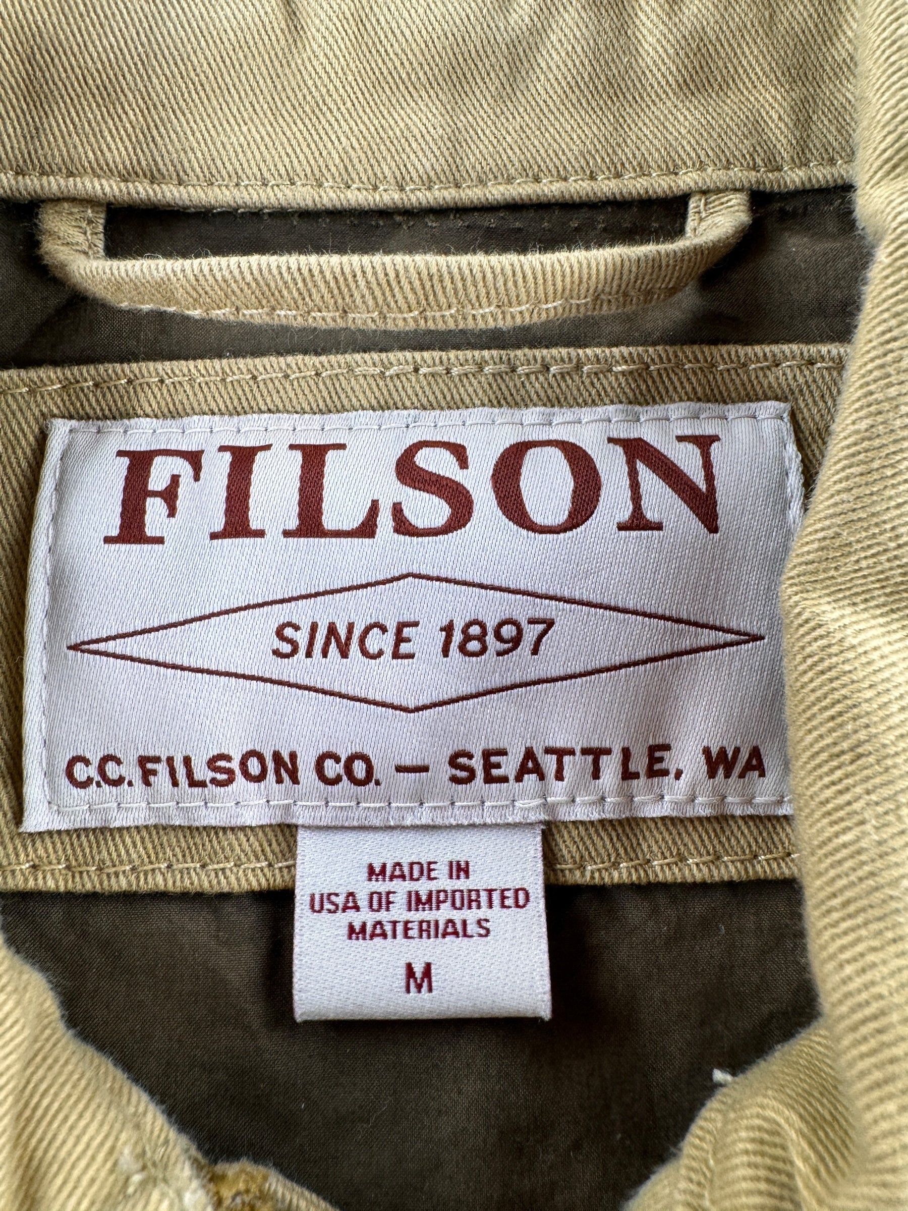 Tag on Modern Filson Dry Wax Work Jacket Sample SZ M