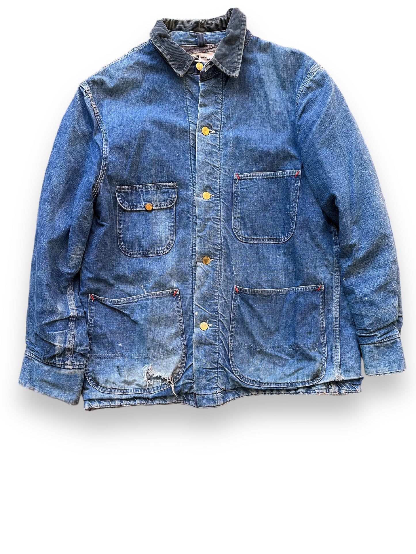 Front View of Vintage Sears Blanket Lined Denim Chore Coat SZ 42 | Vintage Denim Chore Coat | Barn Owl Vintage Seattle