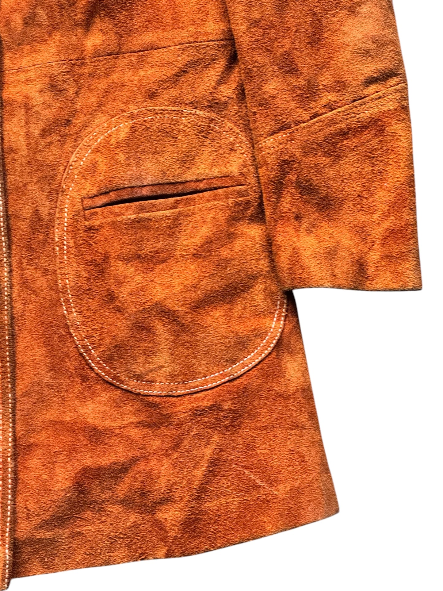 Left pocket of 1970s Brown Suede Coat M