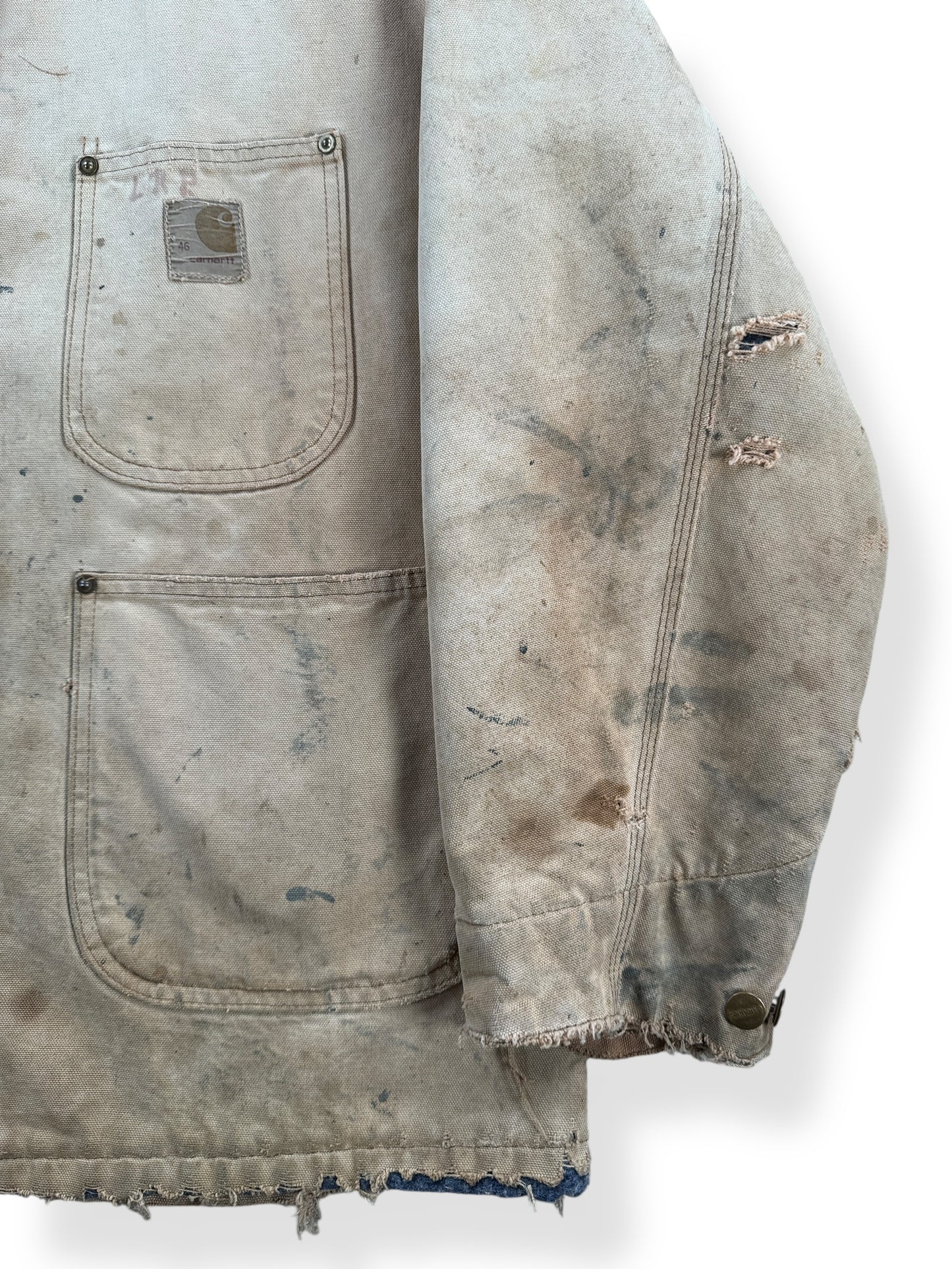 Stains on Vintage 70s Era Thrashed Carhartt Chore Coat SZ 46