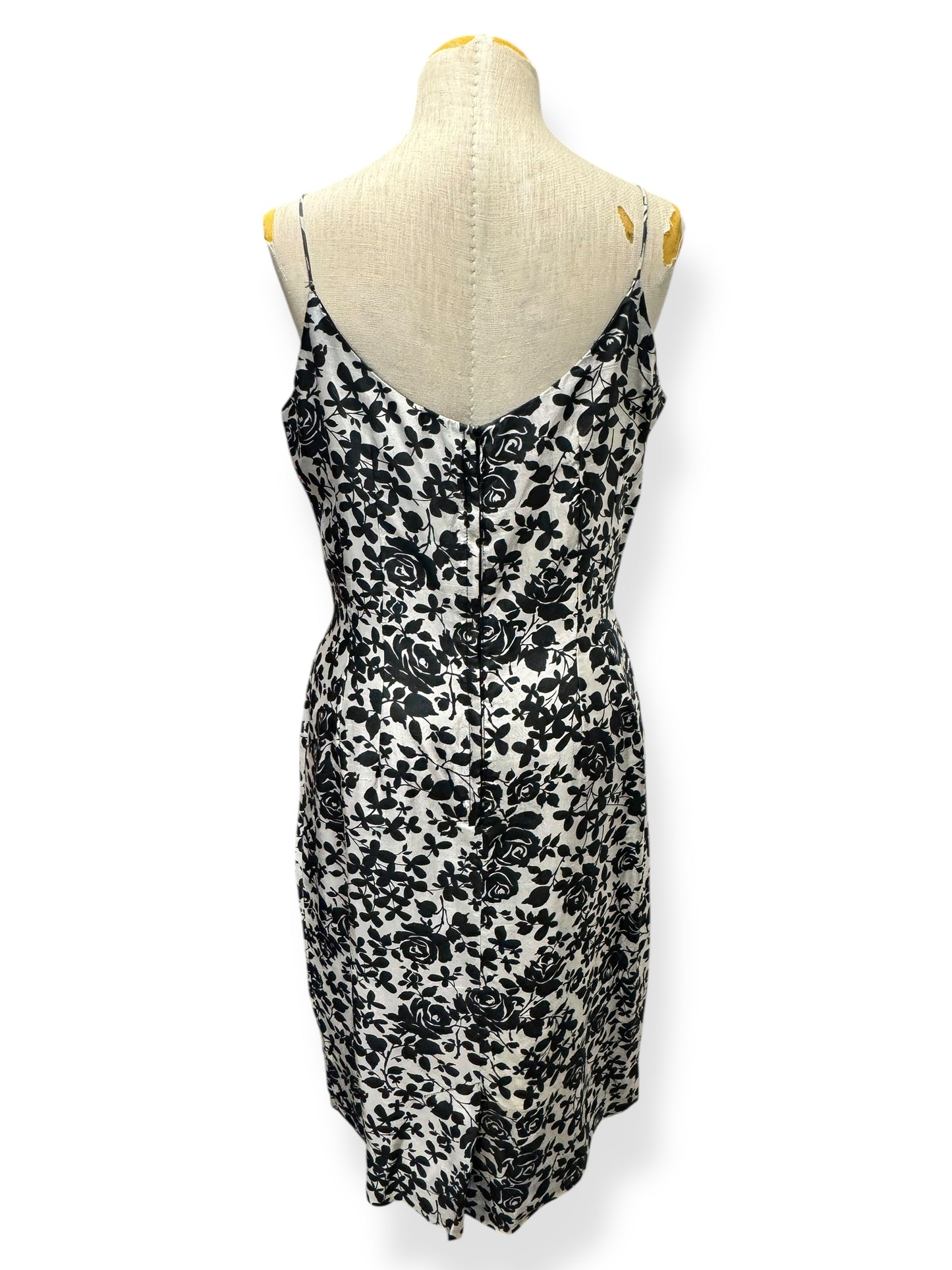 back view of 60s Silk Floral Dress M