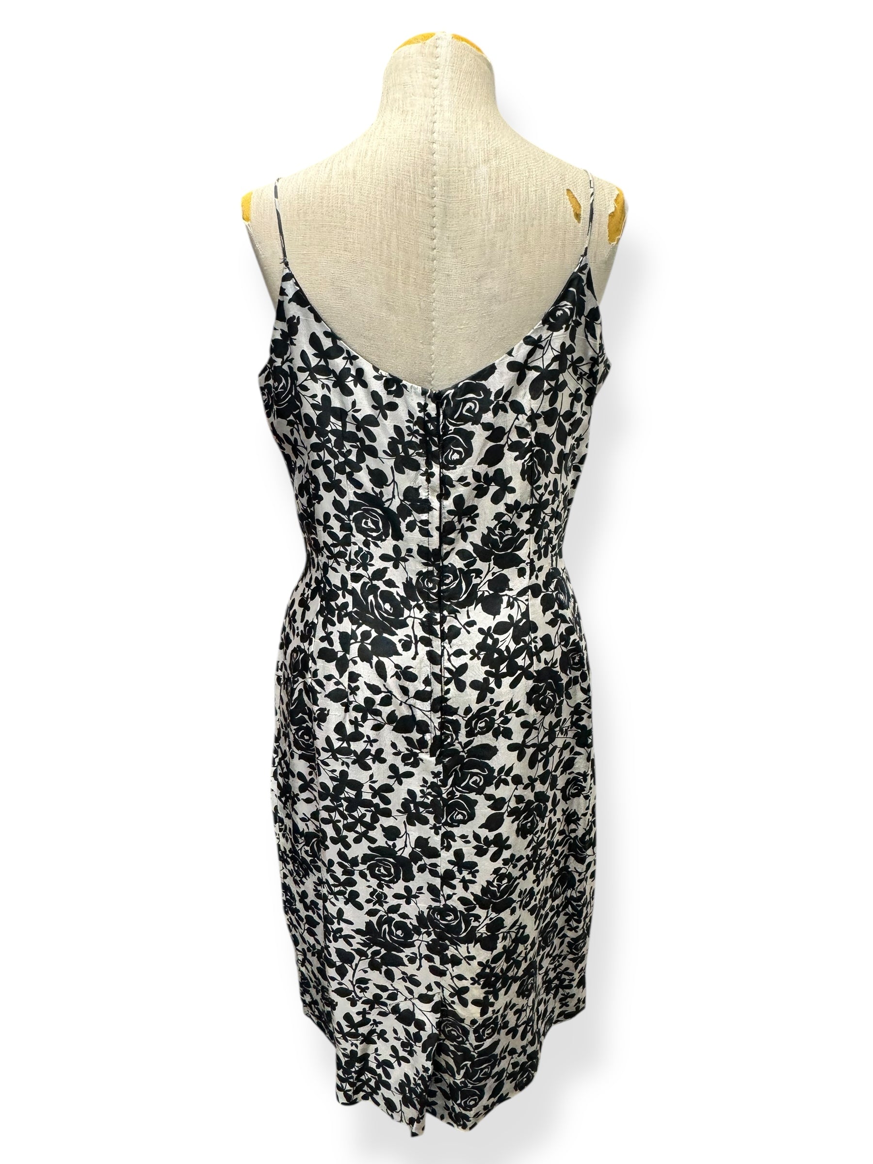 back view of 60s Silk Floral Dress M