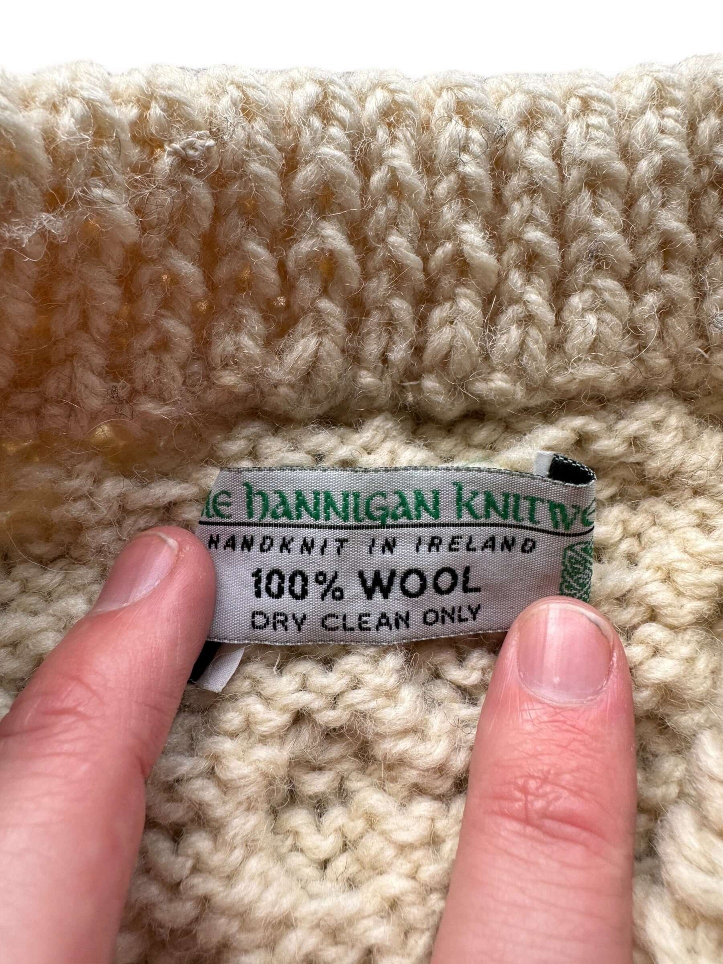 tag on Vintage Ronnie Hannigan Irish Wool Sweater SZ XL