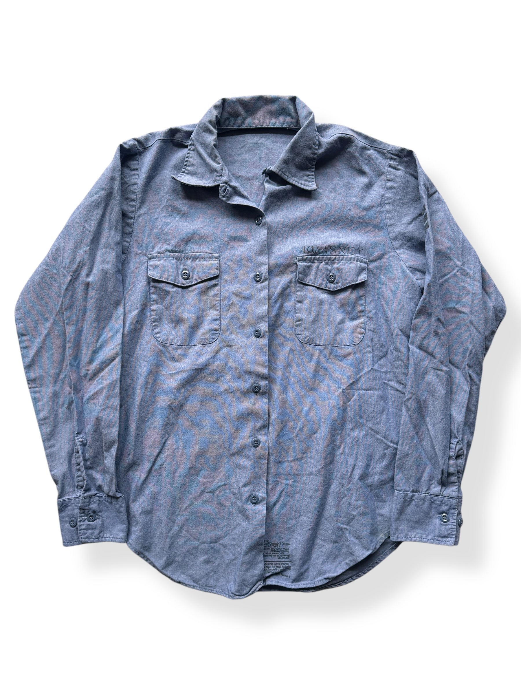 Front of Vintage Ladies Stenciled Military Chambray SZ M