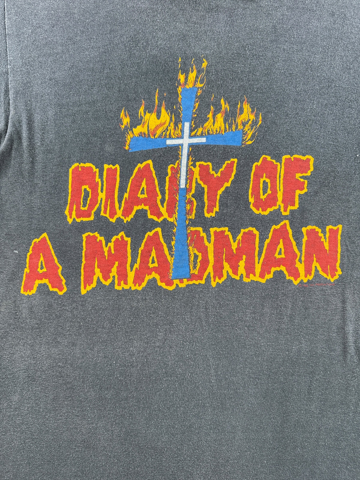 Back graphic on Vintage '82 Ozzy Osbourne Diary of a Madman Executioner Tee SZ L (Fits S)