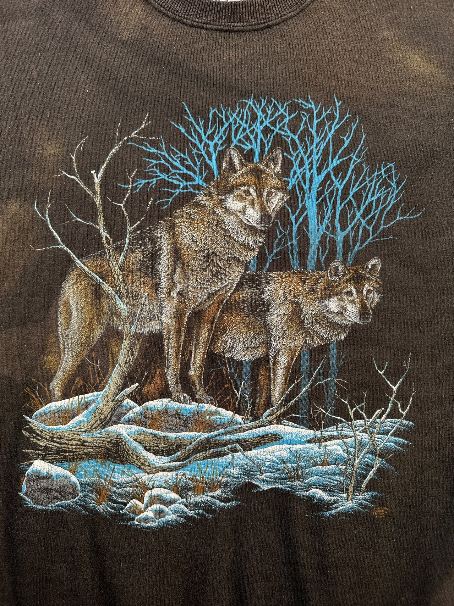 Front Graphic of Vintage Faded Wolf Crewneck SZ L