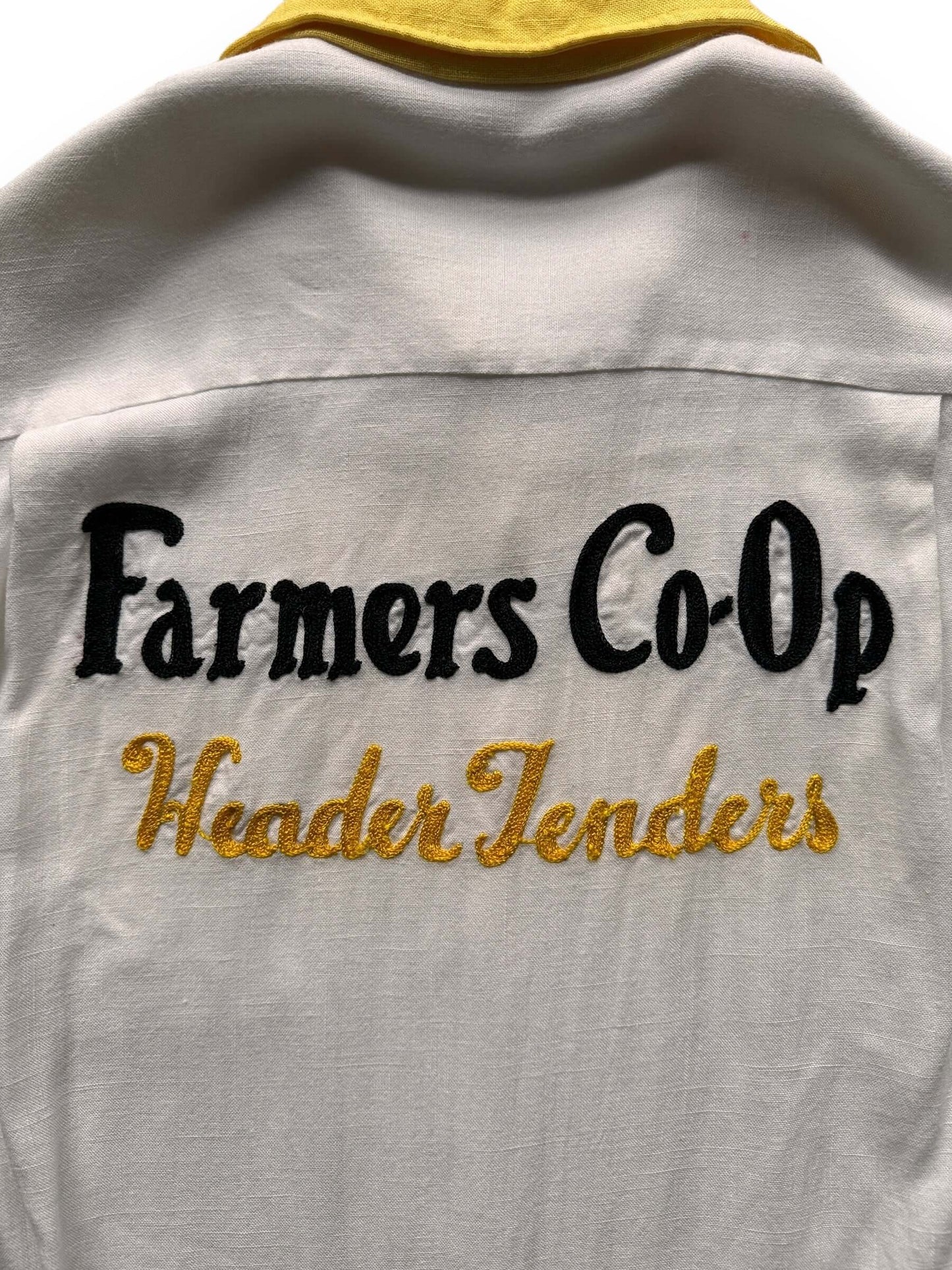 back close up of Vintage Farmers Co-op Chainstitched Bowling Shirt SZ M