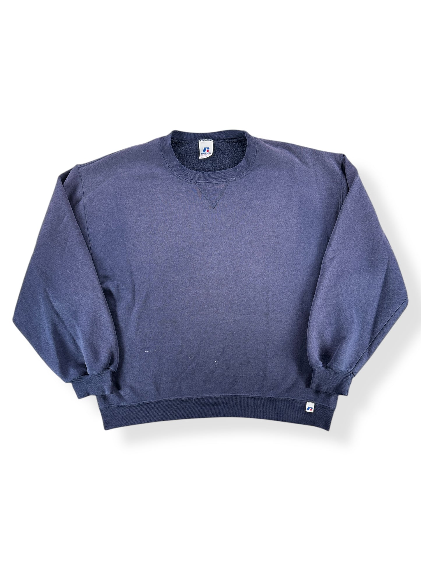 Front of Vintage Blue Russell Single V Crewneck SZ XL
