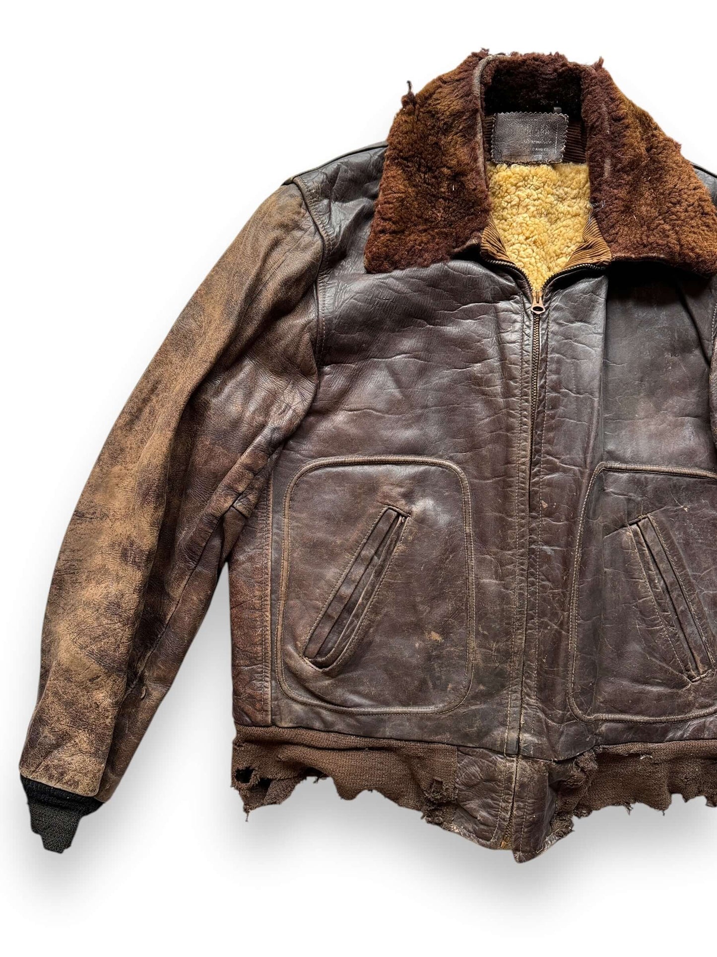 front right of Vintage Thrashed Hercules Horsehide Leather Jacket SZ M