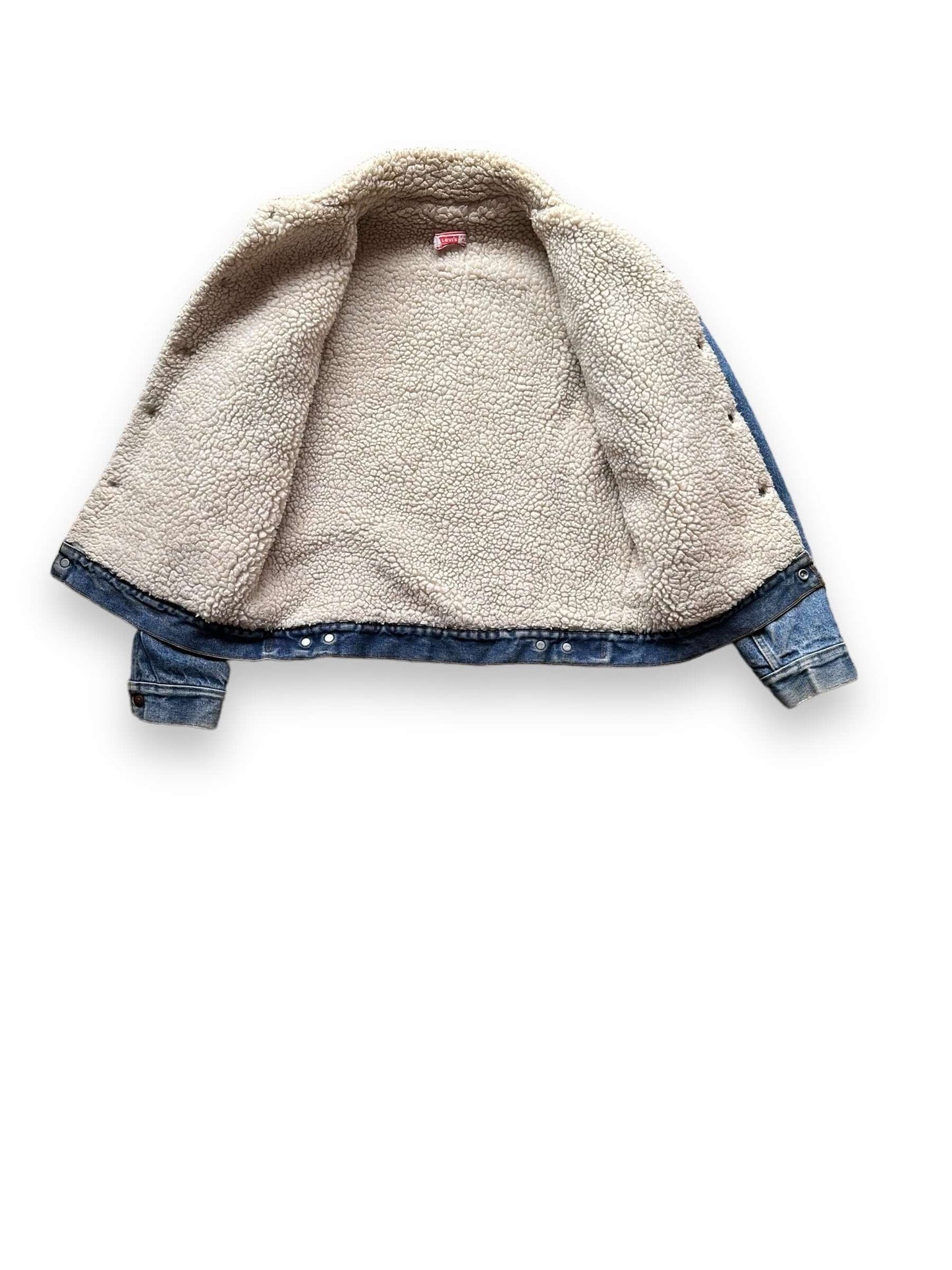 Liner View of Vintage Levis Orange Tab Sherpa Type III Denim Jacket SZ 42 | Vintage Denim Workwear Seattle