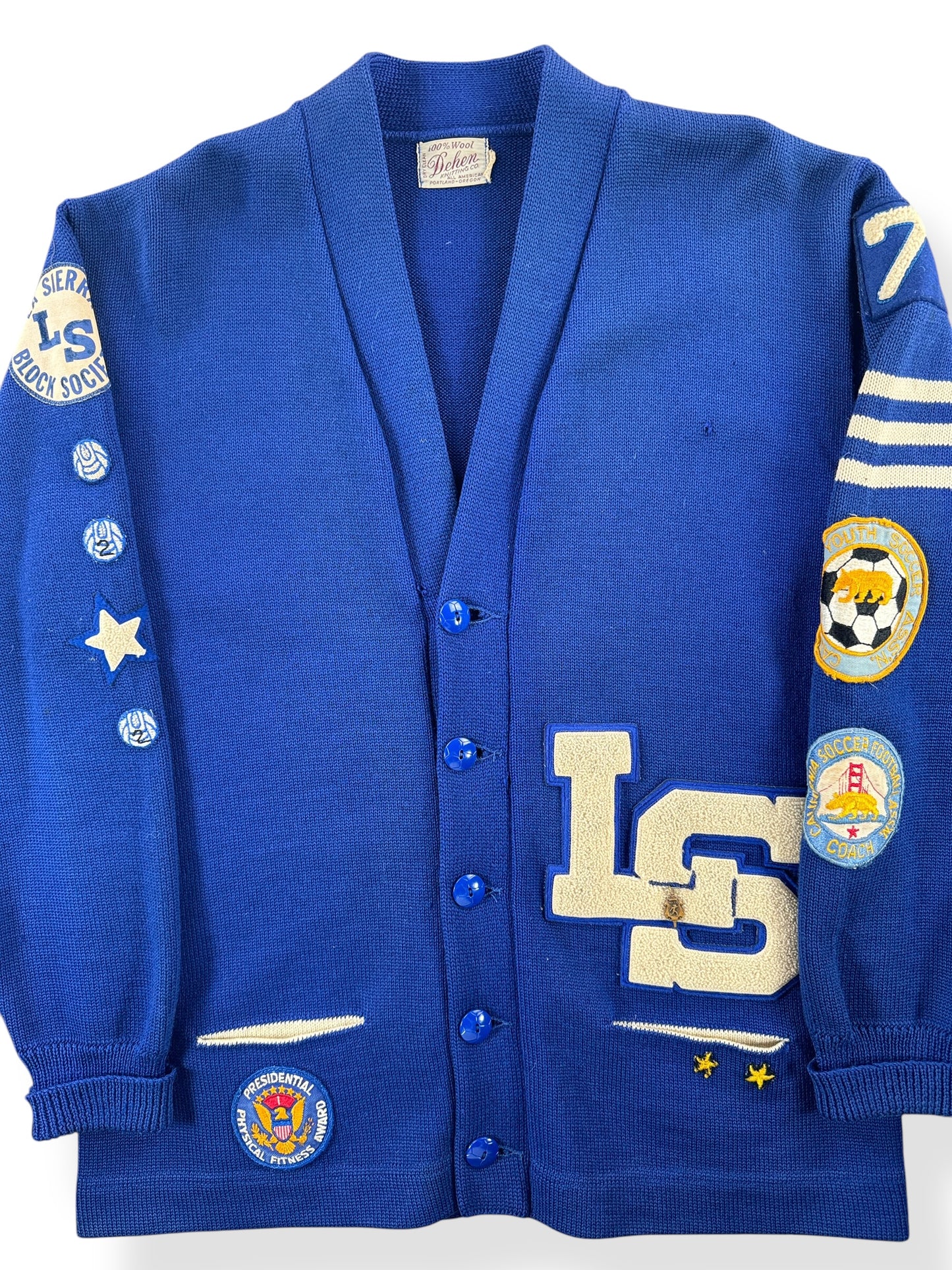 Front Close Up of Vintage 1971 Dehen Letterman's Sweater SZ XL
