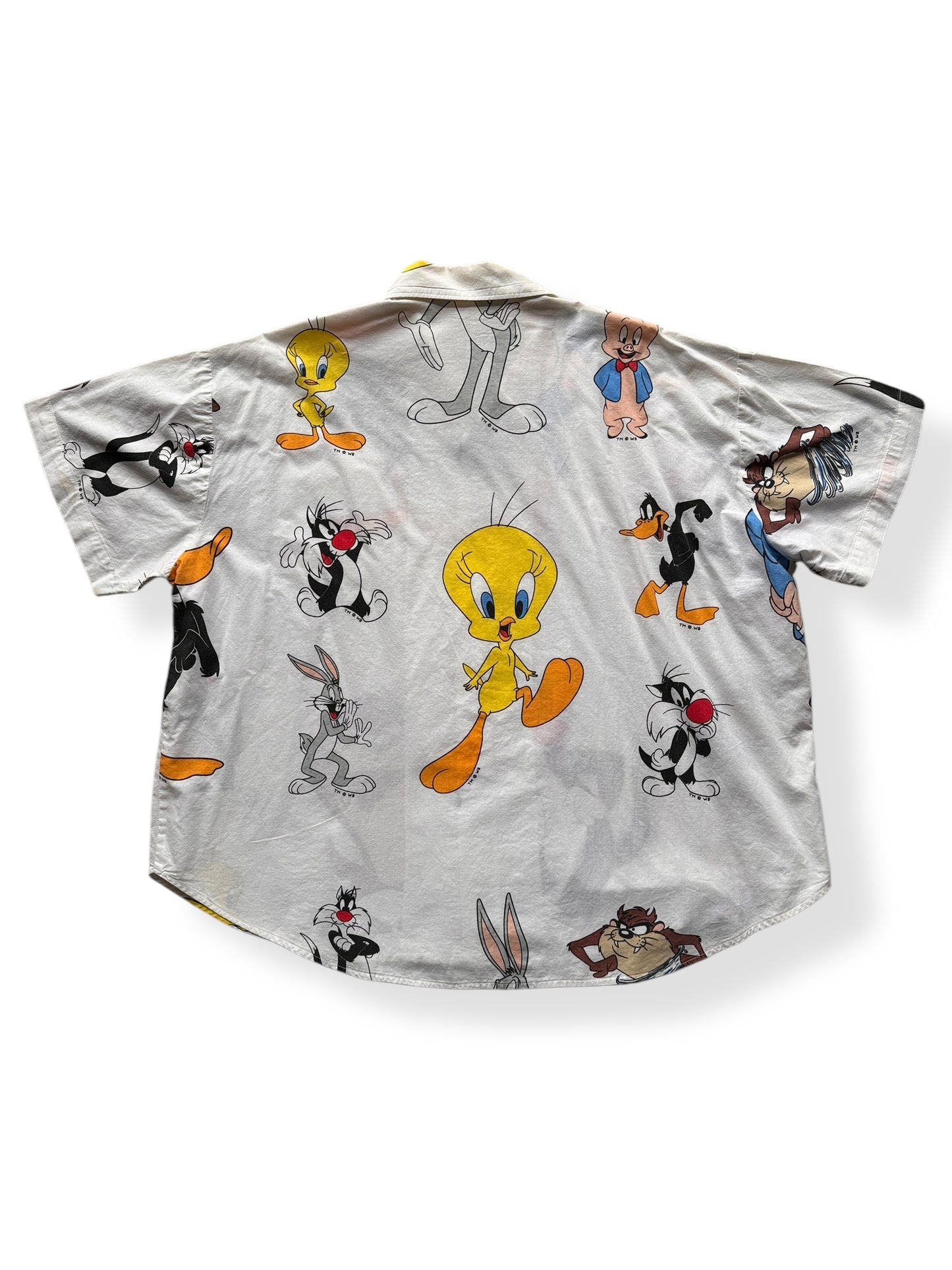Back of Vintage White Daffy & Porky Button Up SZ XXL