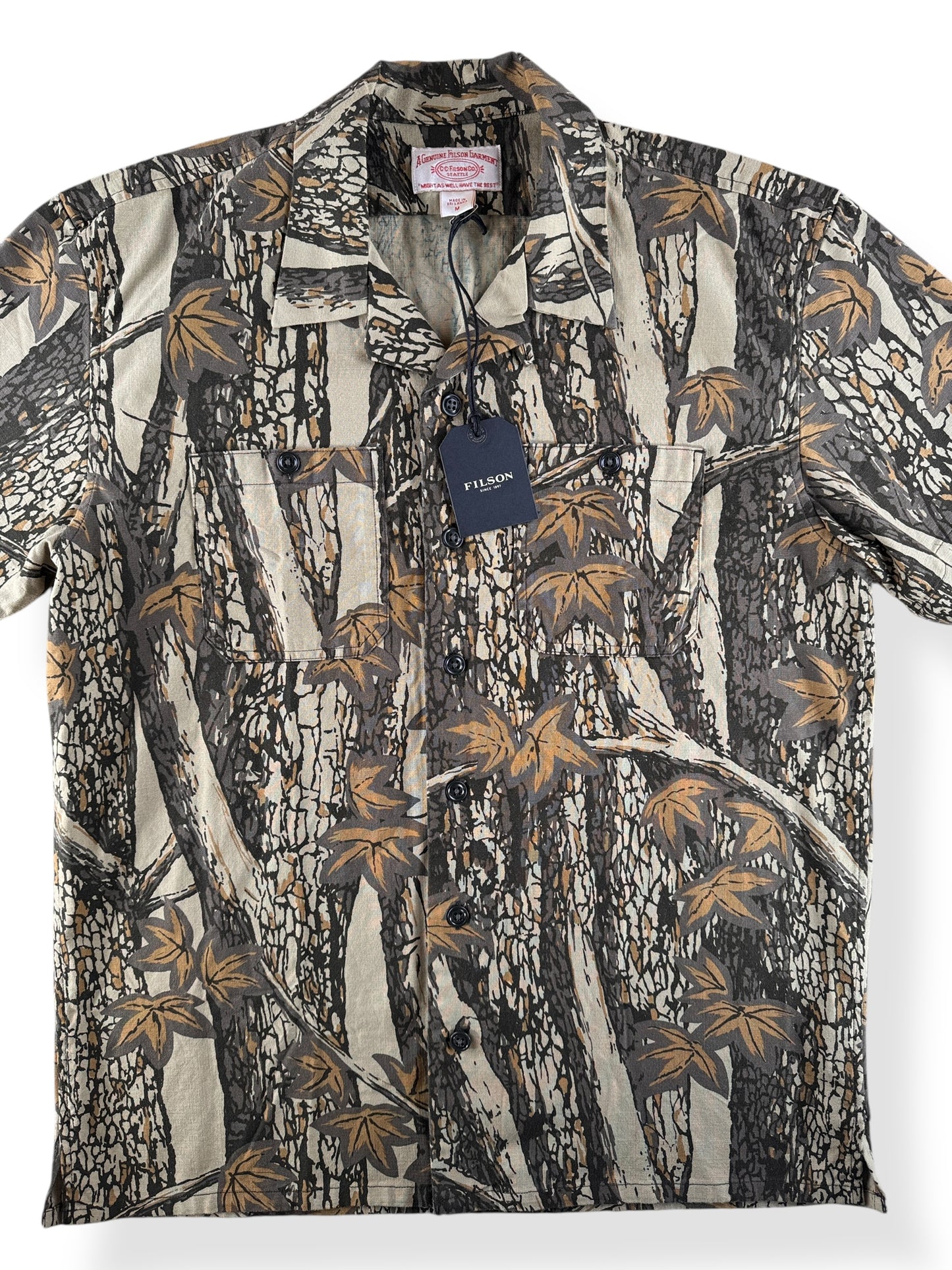 Front Close Up of NOS Filson Rustic Short Sleeve Camp Shirt SZ M