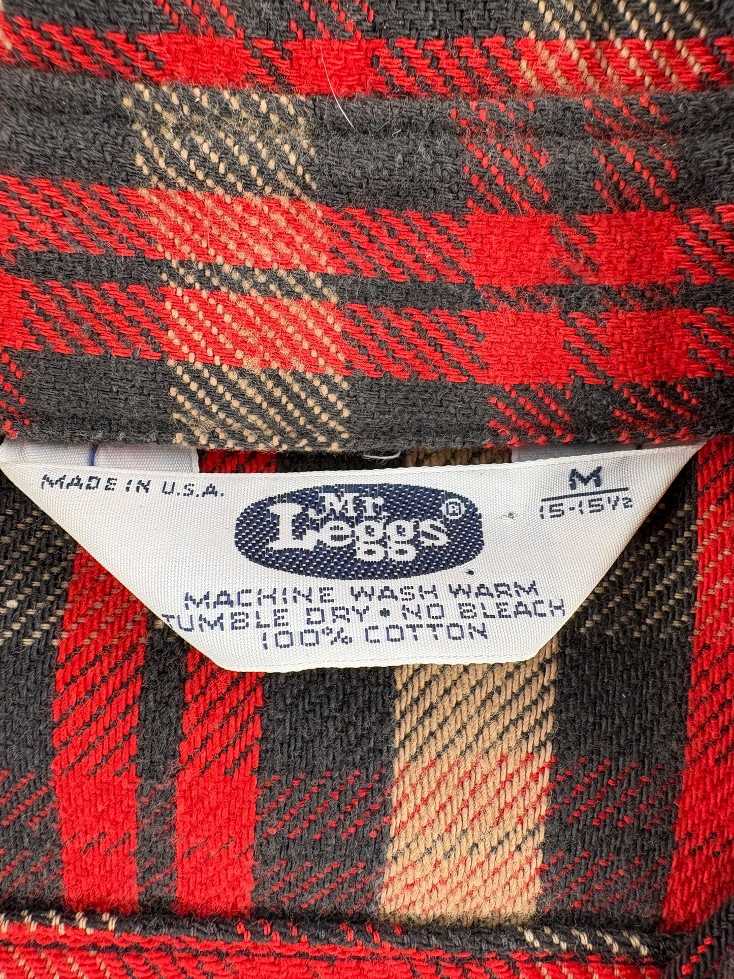 Tag on Vintage Mr Leggs Red Plaid Cotton Flannel SZ M