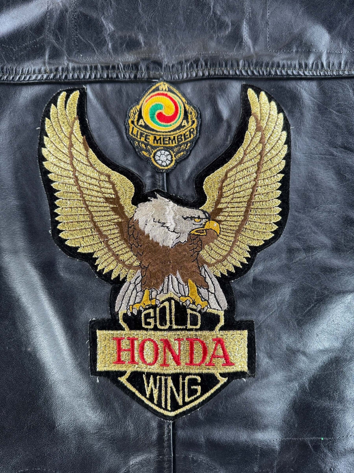 Back Patch on Vintage Honda Biker Leather Vest SZ XS