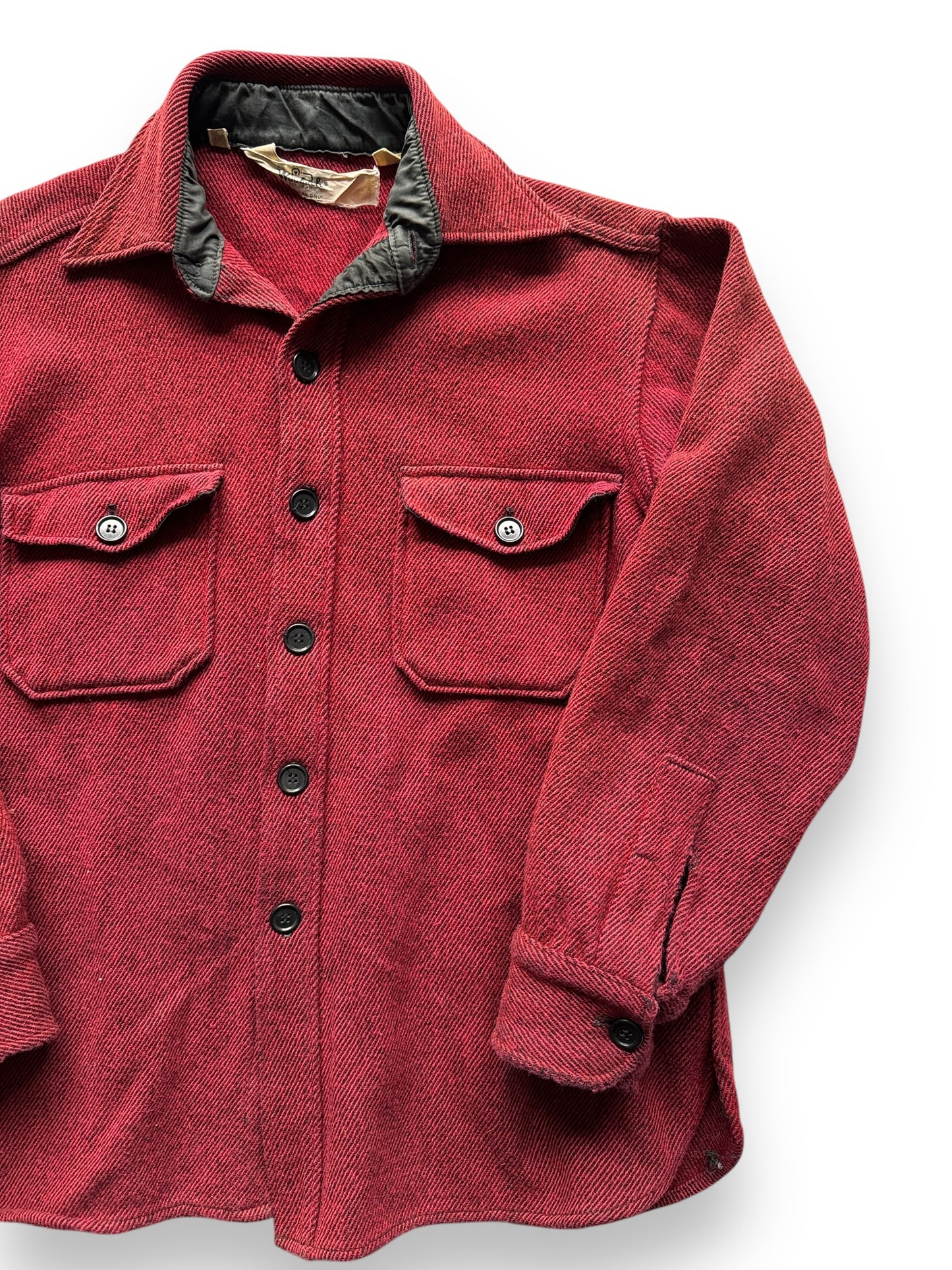 front left of Vintage Woolrich Red Herringbone Wool Shirt SZ L