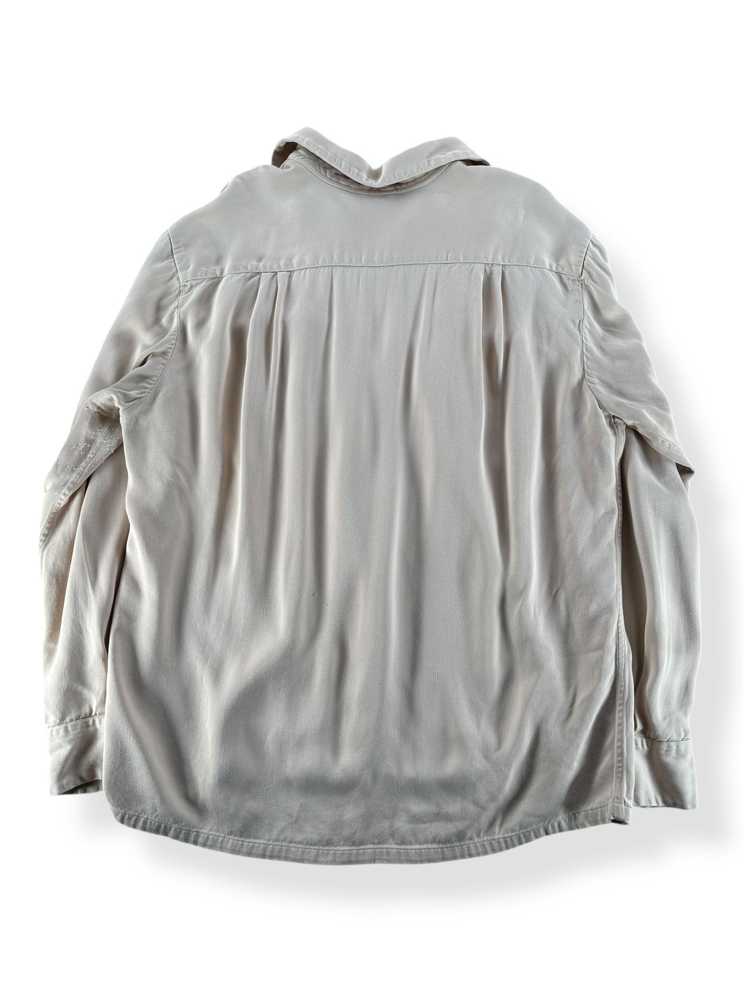 Back of Vintage Swift Pale Peach Gabardine Loop Collar Shirt SZ L AS IS